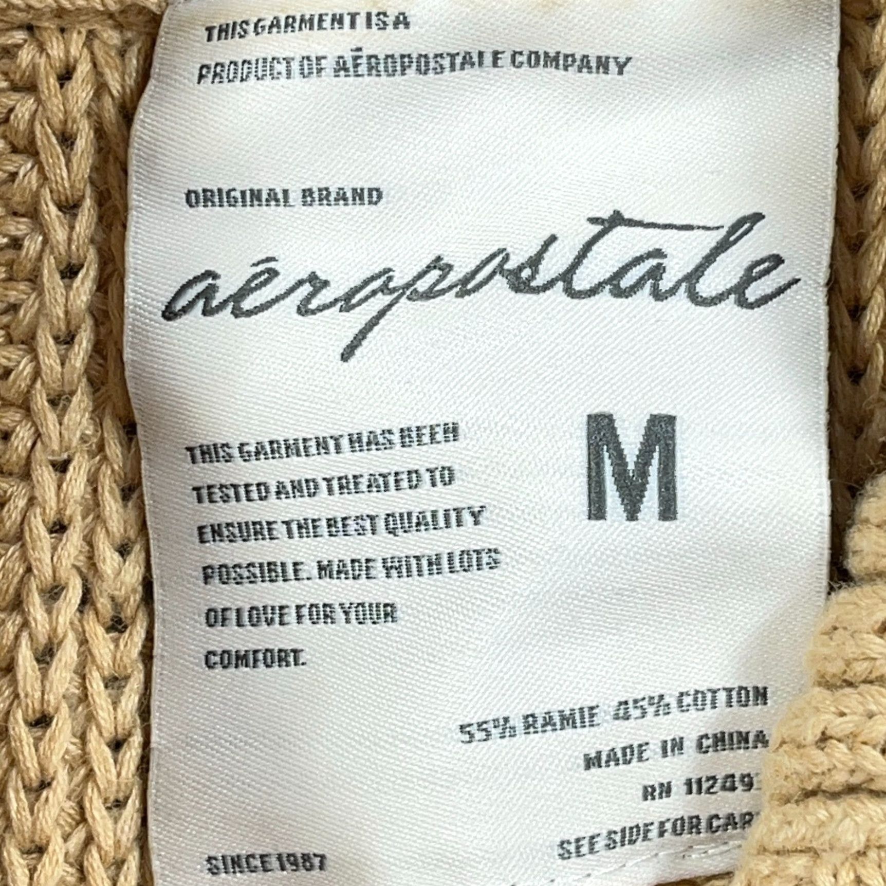 American Eagle Outfitters VINTAGE American Eagle Outfitters Cardigan Sweater Women M Beige Cotton Ramie Chunky-Knit 3/4 Sleeve Turtleneck All Seasons Casual Workwear Womens Size M / US 6-8 / IT 42-44 - 3 Thumbnail