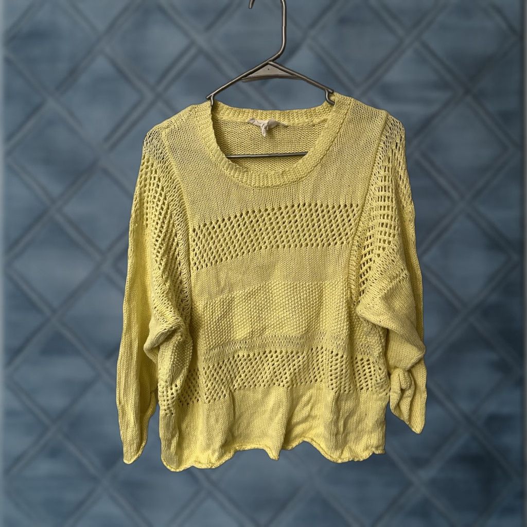 Bcbgmaxazria BCBGMAXAZRIA Sweater Open-Knit Yellow Size M Medium Knit Style Pullover Women's Open Knit Stitch Size M / US 6-8 / IT 42-44 - 1 Thumbnail