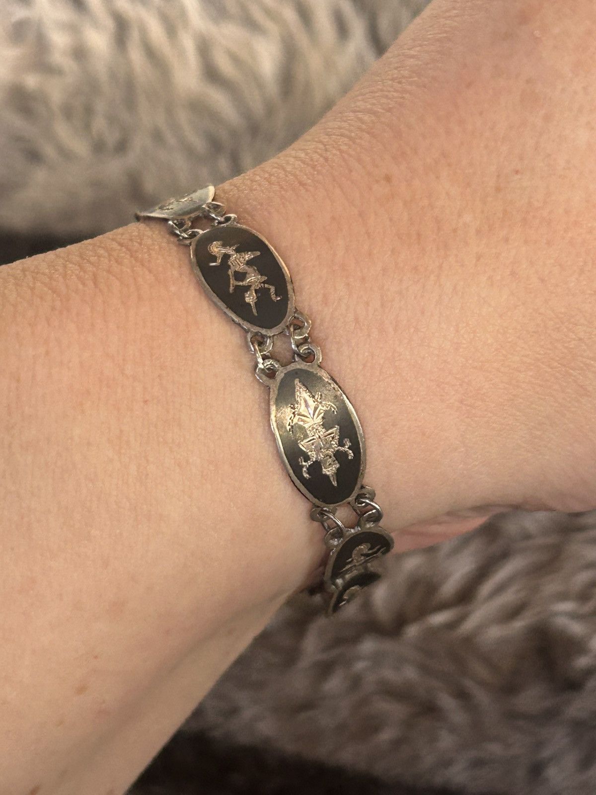 Vintage Antique Siam sterling silver nielloware panel bracelet Size ONE SIZE - 2 Thumbnail