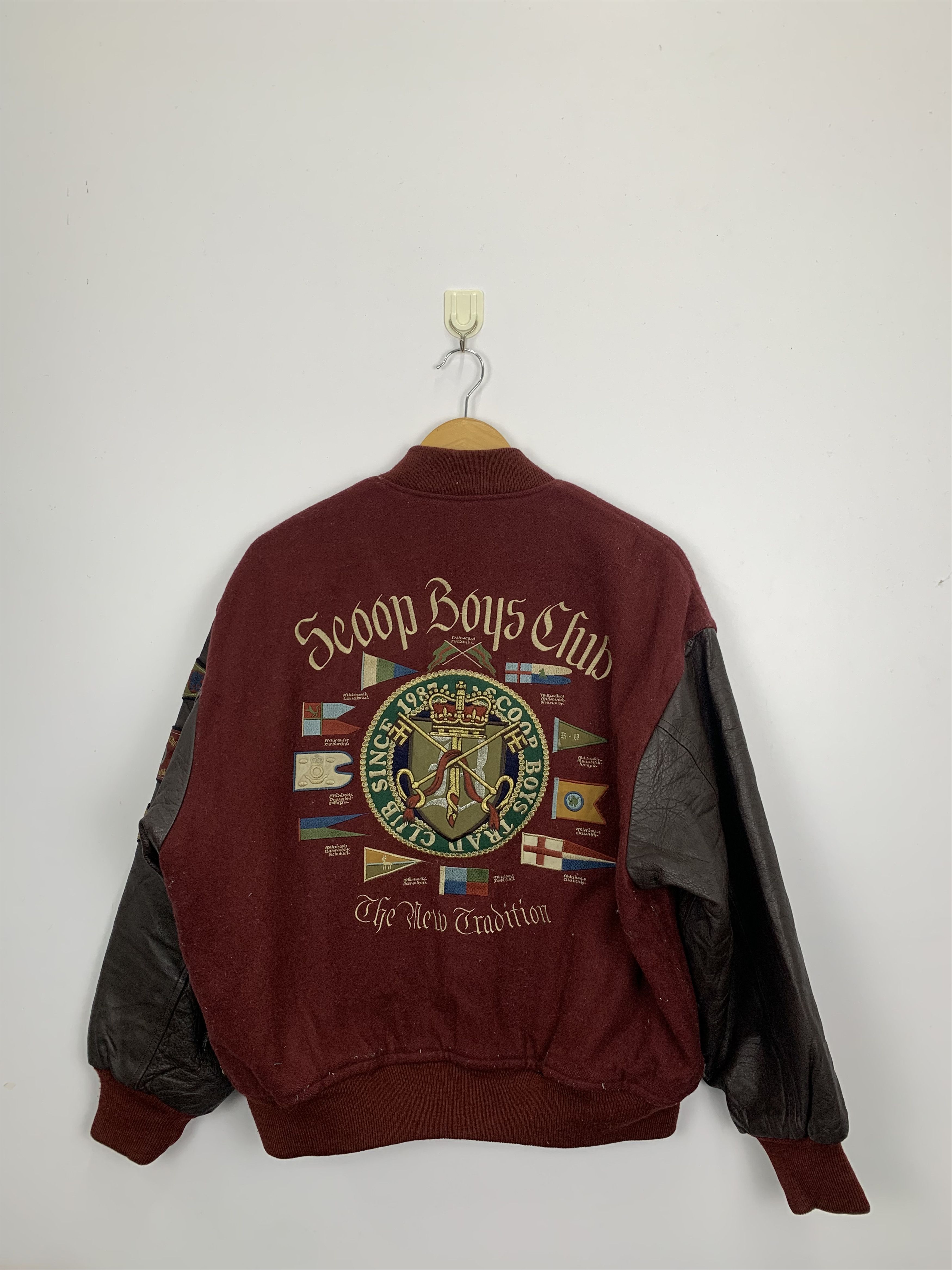 SCOOP Vintage 80s Scoop Boys Sleeve Leather Varsity Red V0456 Size US L / EU 52-54 / 3 - 1 Thumbnail