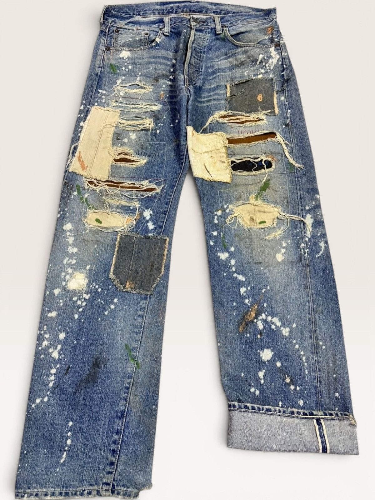 Junya Watanabe × Levi's Vtg Levis 501xx Big E Selvedge Splatter Patchwork Boro Jeans Size US 36 / EU 52 - 2 Thumbnail