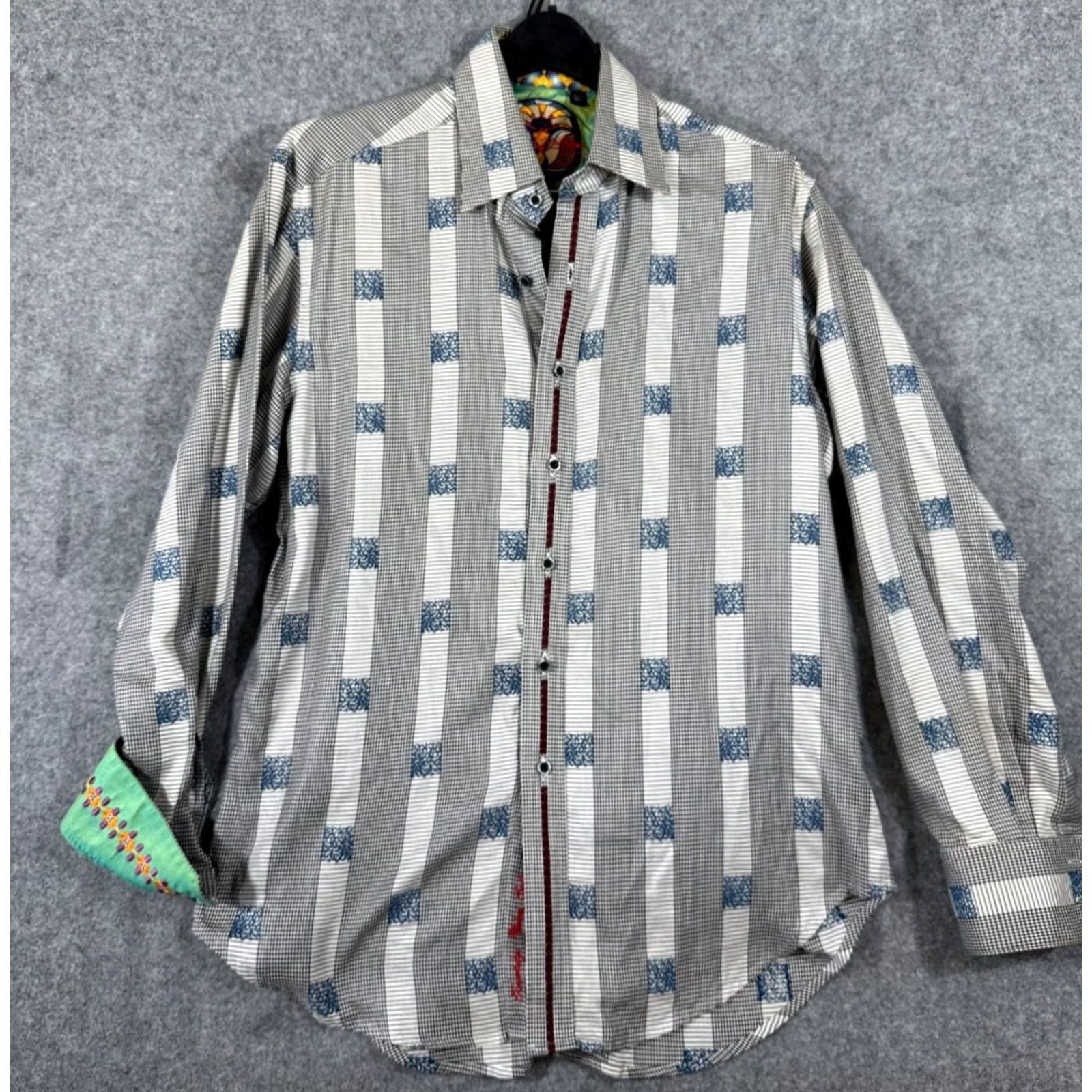 Robert Graham Robert Graham Dress Shirt Mens M Black White Houndstooth Embroidered Flip Cuff Long Sleeve Size 40R - 2 Thumbnail