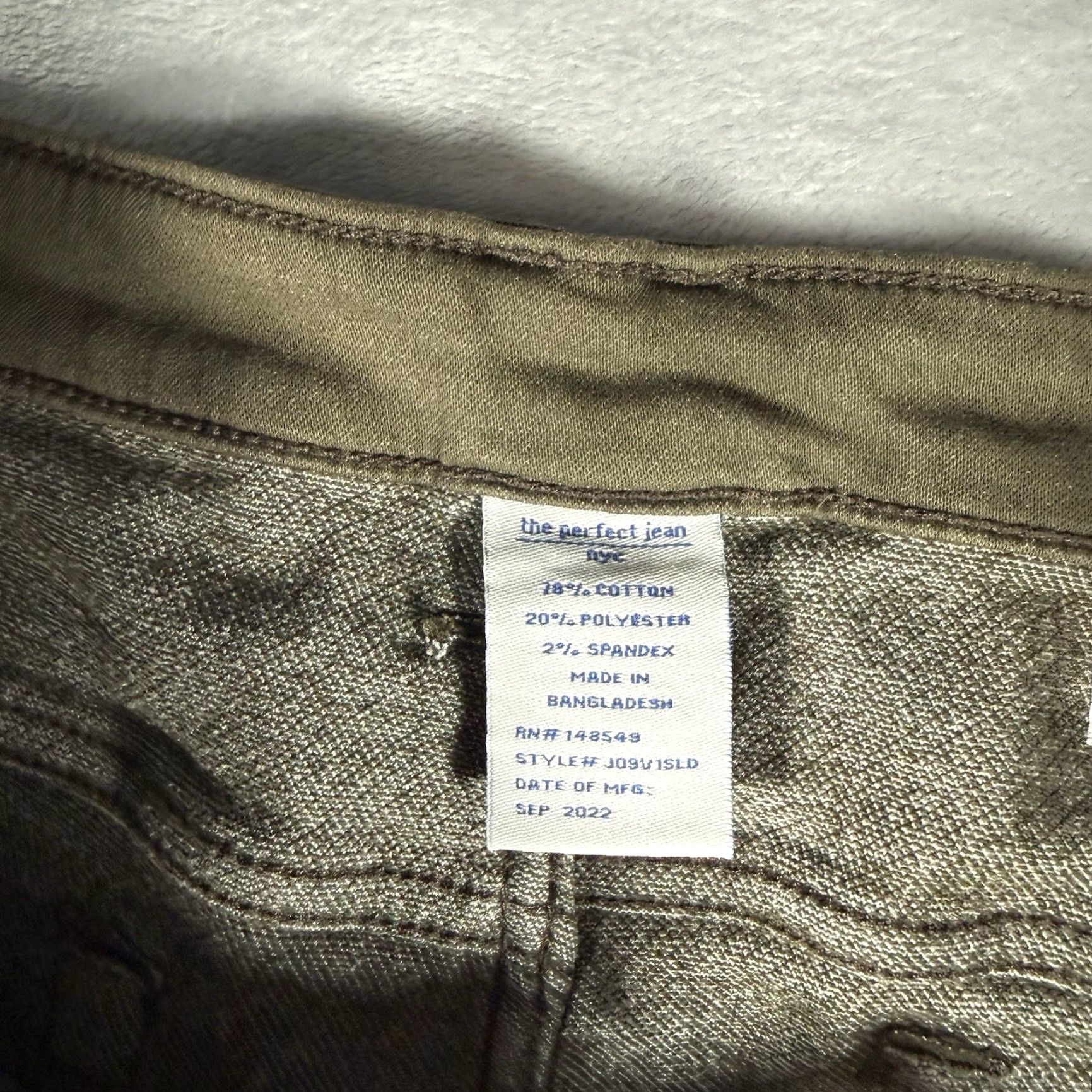 Olive The Perfect Jean NYC Jeans Slim 38x34 Mens Olive Green Stretch Canvas 5-Pocket Logo Button Zip Modern City Urban Size US 38 / EU 54 - 5 Thumbnail