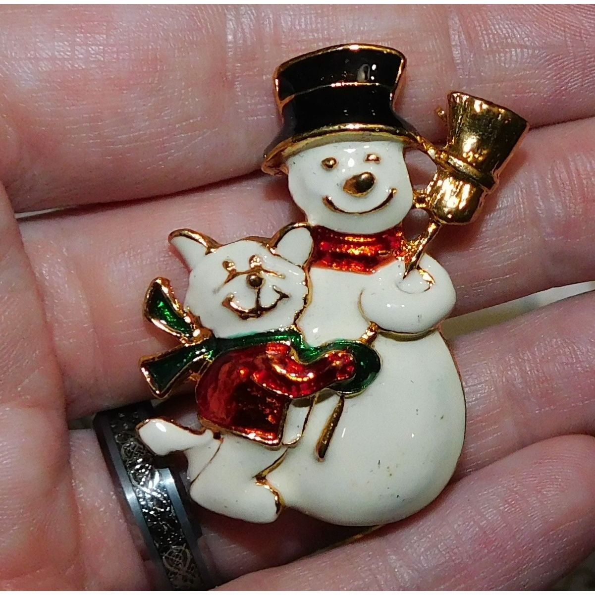 Other SFJ Collectible Vintage Snowman And Dog Holiday Brooch Size ONE SIZE - 1 Thumbnail