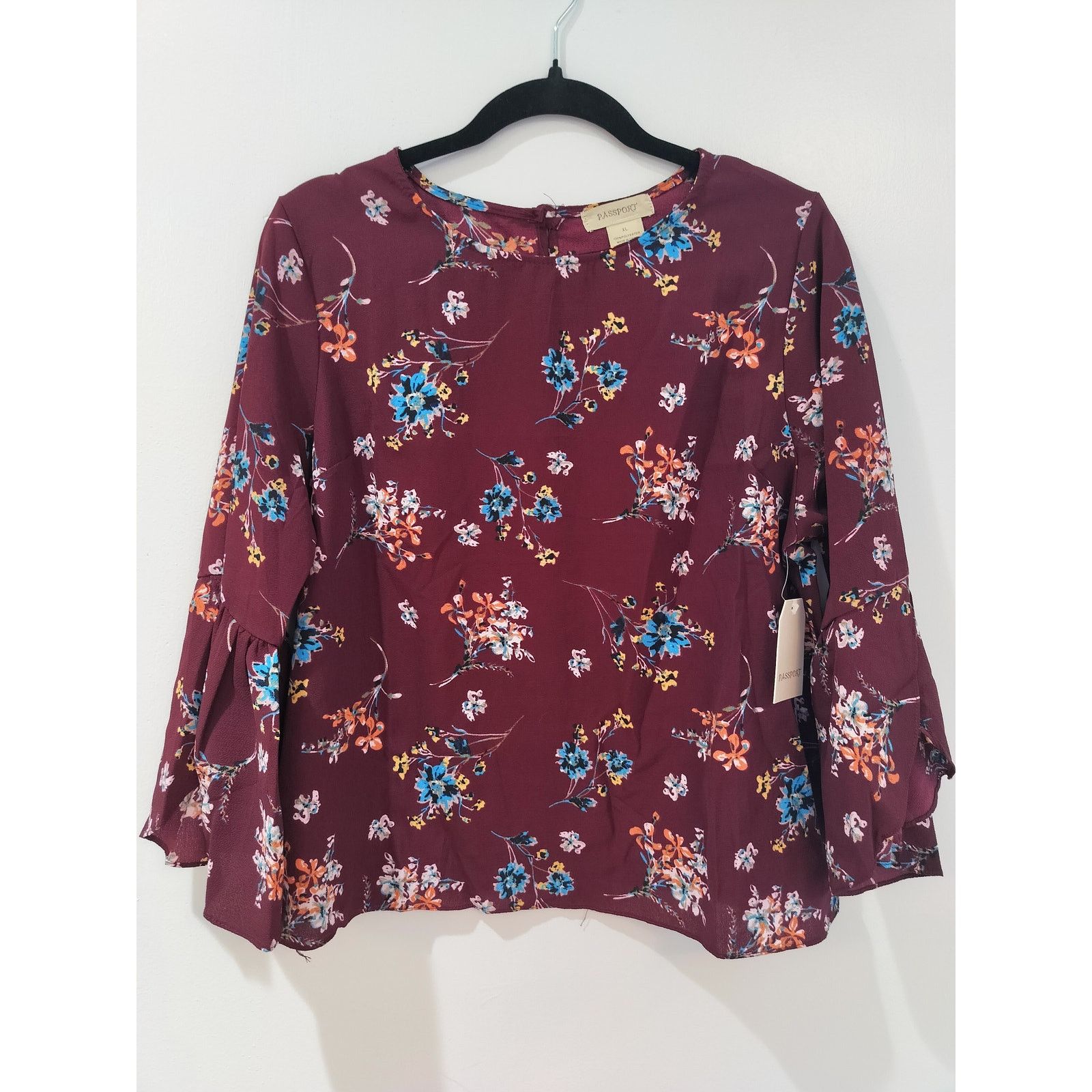 Passport Passport Women’s XL Burgundy Floral Blouse Long Sleeve Size XL / US 12-14 / IT 48-50 - 1 Thumbnail