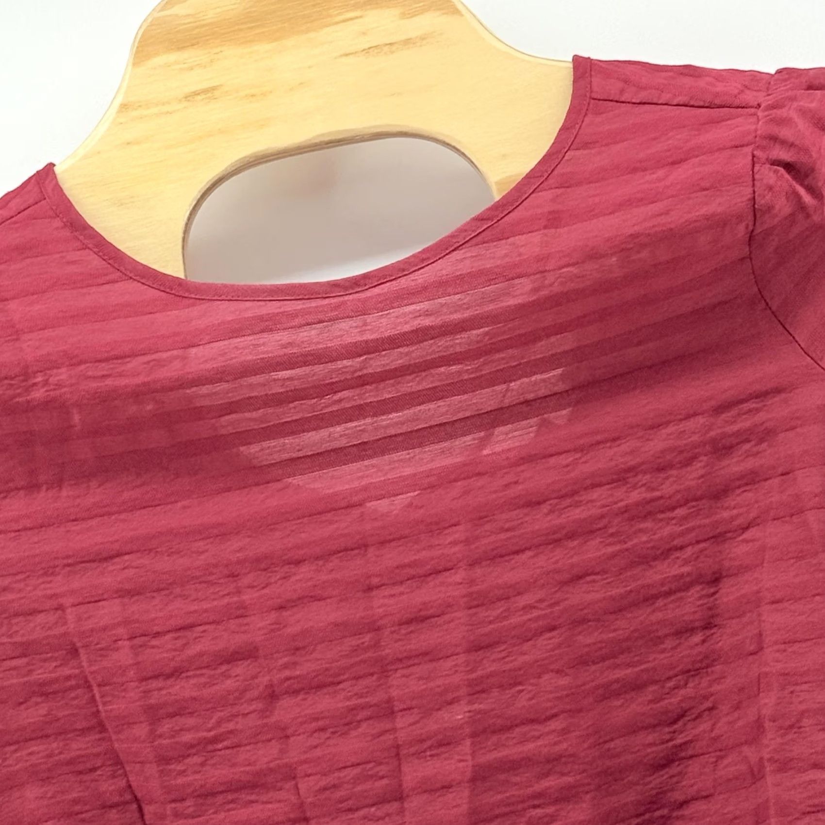 Loft VINTAGE LOFT Blouse Womens XS Petite Red Textured Stripe Long Sleeve Elastic Hem Top Size XS / US 0-2 / IT 36-38 - 2 Thumbnail