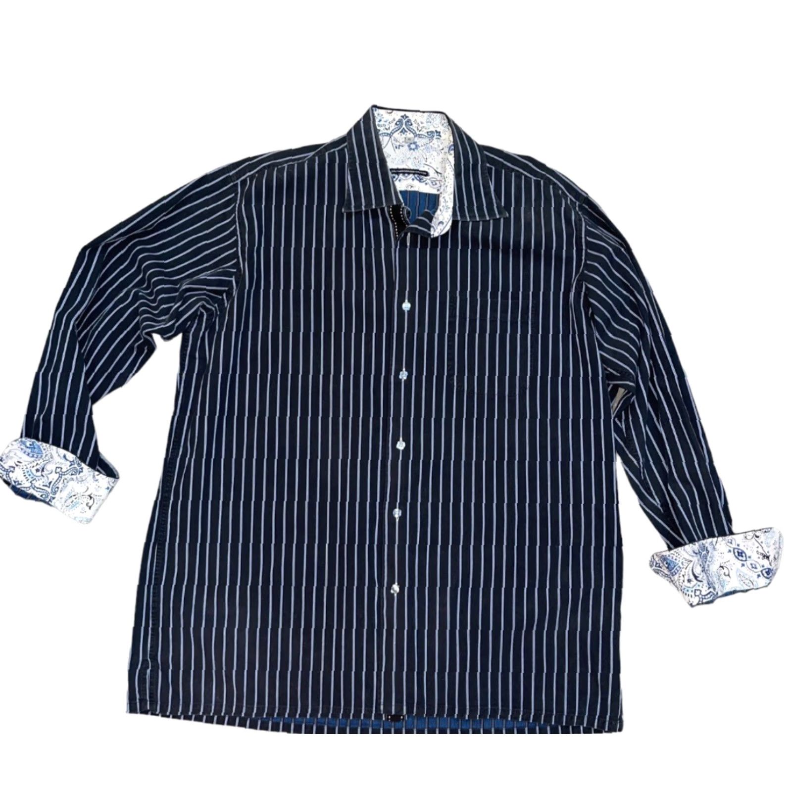Luchiano Visconti VINTAGE Luchiano Visconti Dress Shirt Men’s XL Blue Striped French Cuff Cotton Shirt Size 46R - 2 Thumbnail