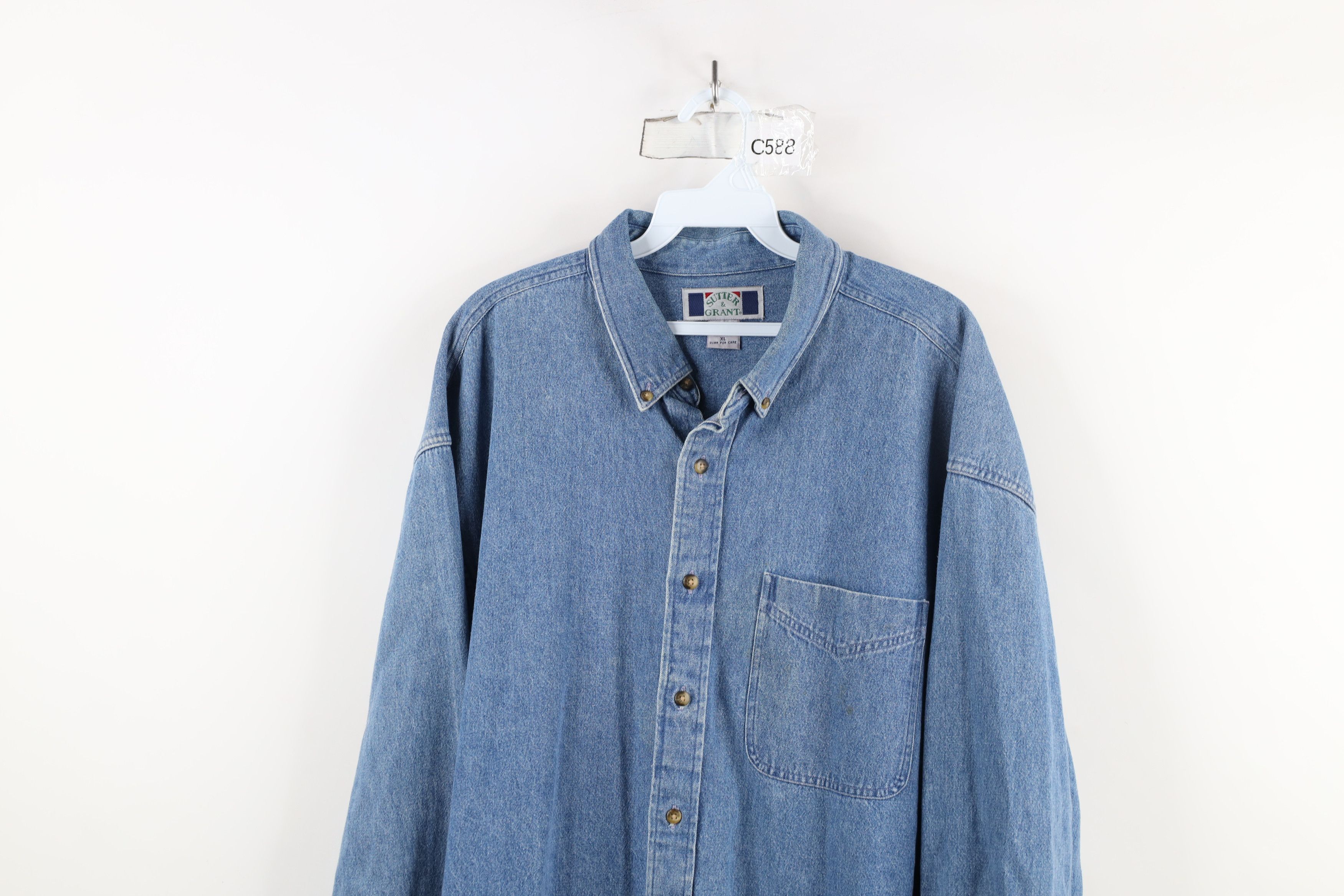 Vintage Vintage 90s Streetwear Heavy Denim Jean Button Down Shirt Size US XL / EU 56 / 4 - 2 Thumbnail