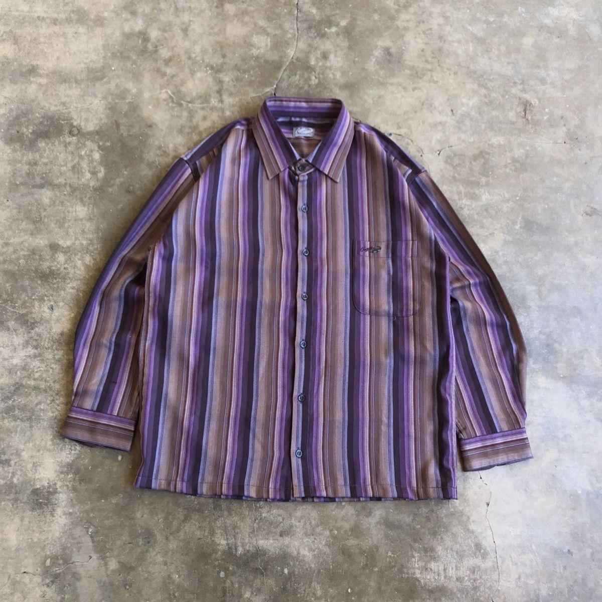 Japanese Brand 1990s Crocodile Stripe Button Up Shirt Vintage Style Size US L / EU 52-54 / 3 - 1 Thumbnail