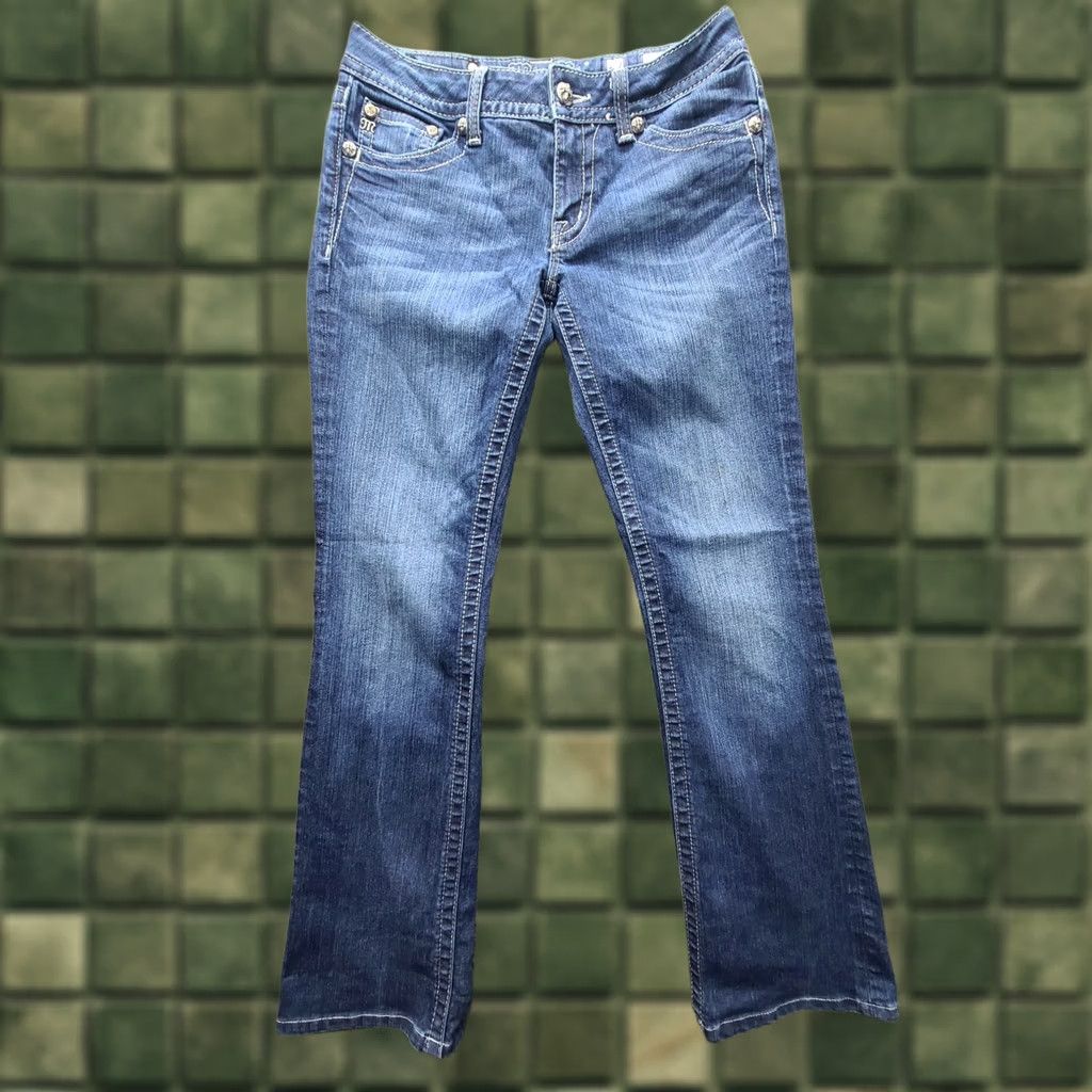 Miss Me Miss Me Jeans Womens 29 Regular Bootcut Distressed Embroidered Rhinestone Cowgirlcore Jeans Size 29" - 1 Thumbnail