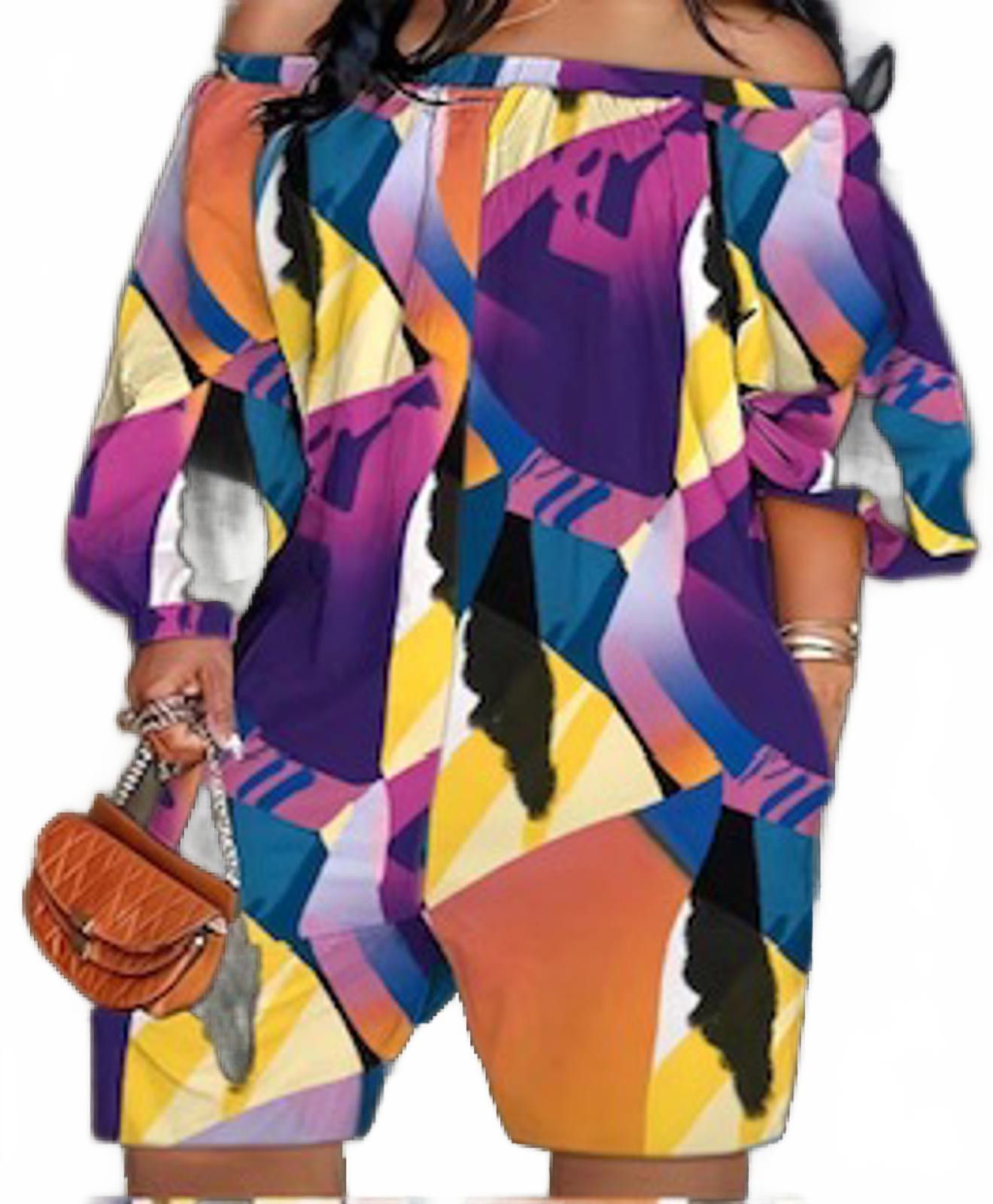 Designer Vibrant Off-Shoulder Colorful Romper Size 42" / US 20 - 1 Thumbnail