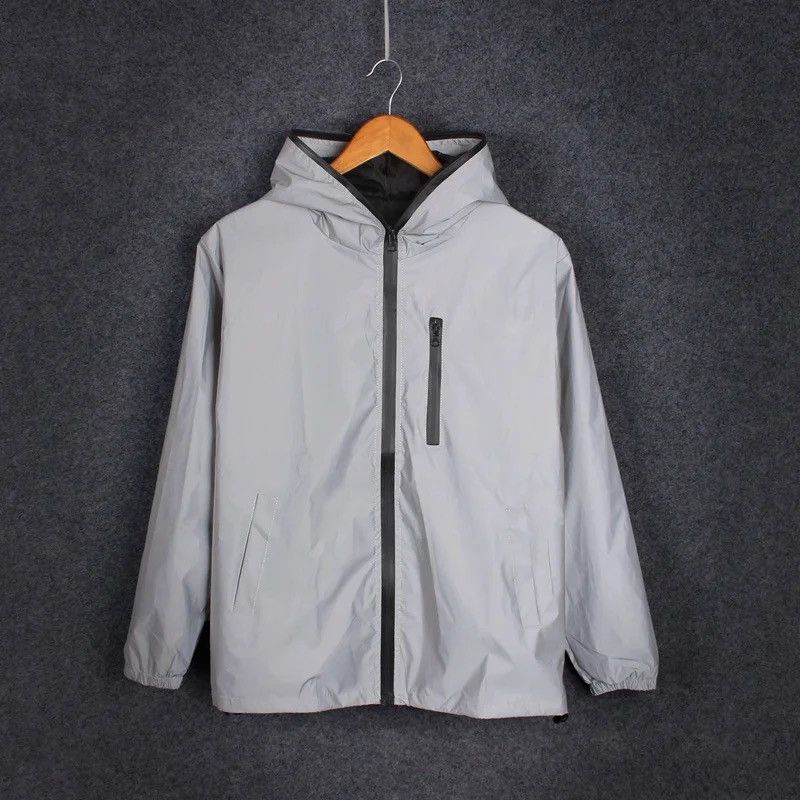 image of Full Reflective Windbreaker Jackets Hooded in Grey, Men's (Size Medium)