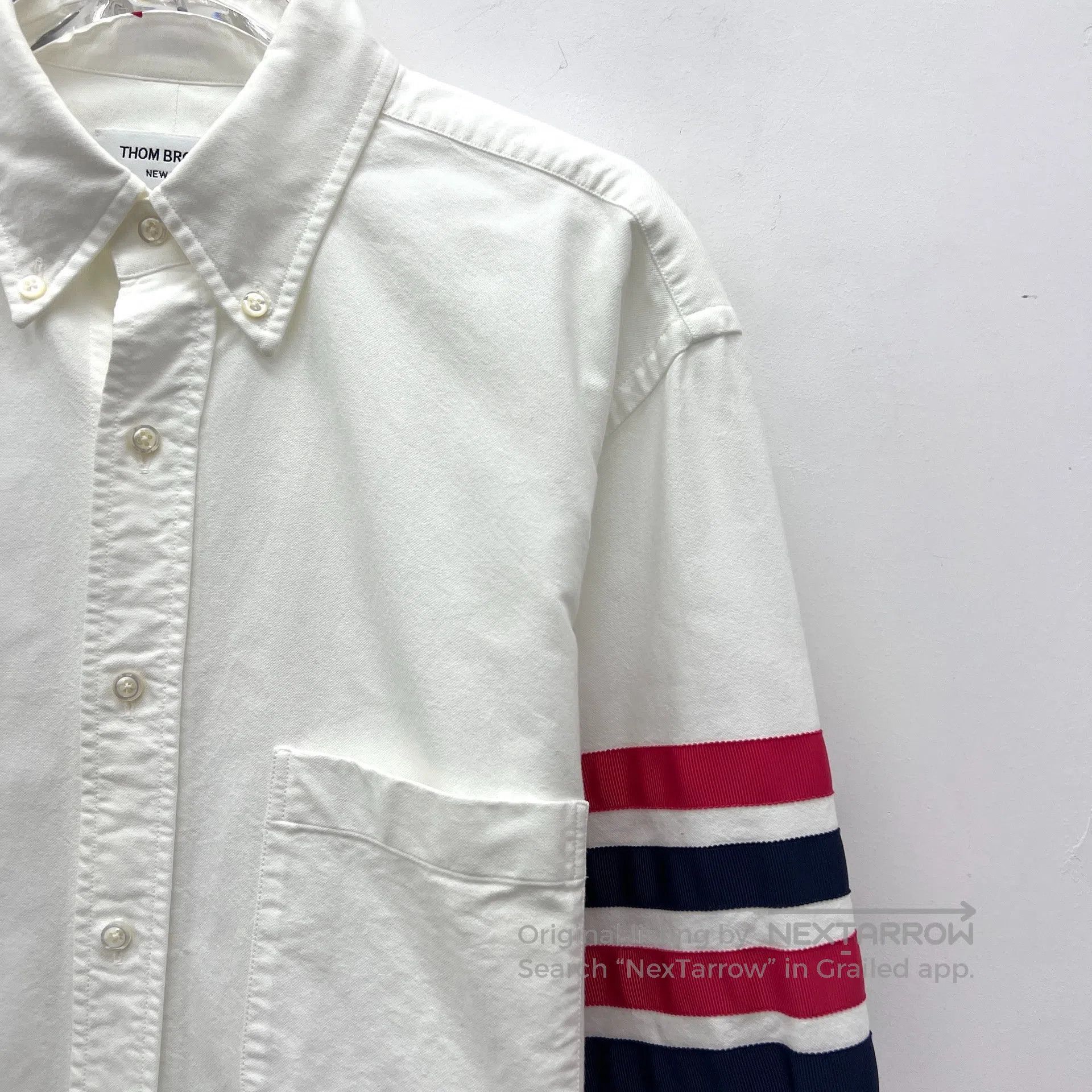 Thom Browne Thom Browne White classic four-stripe cotton collar long-s Size US L / EU 52-54 / 3 - 3 Thumbnail