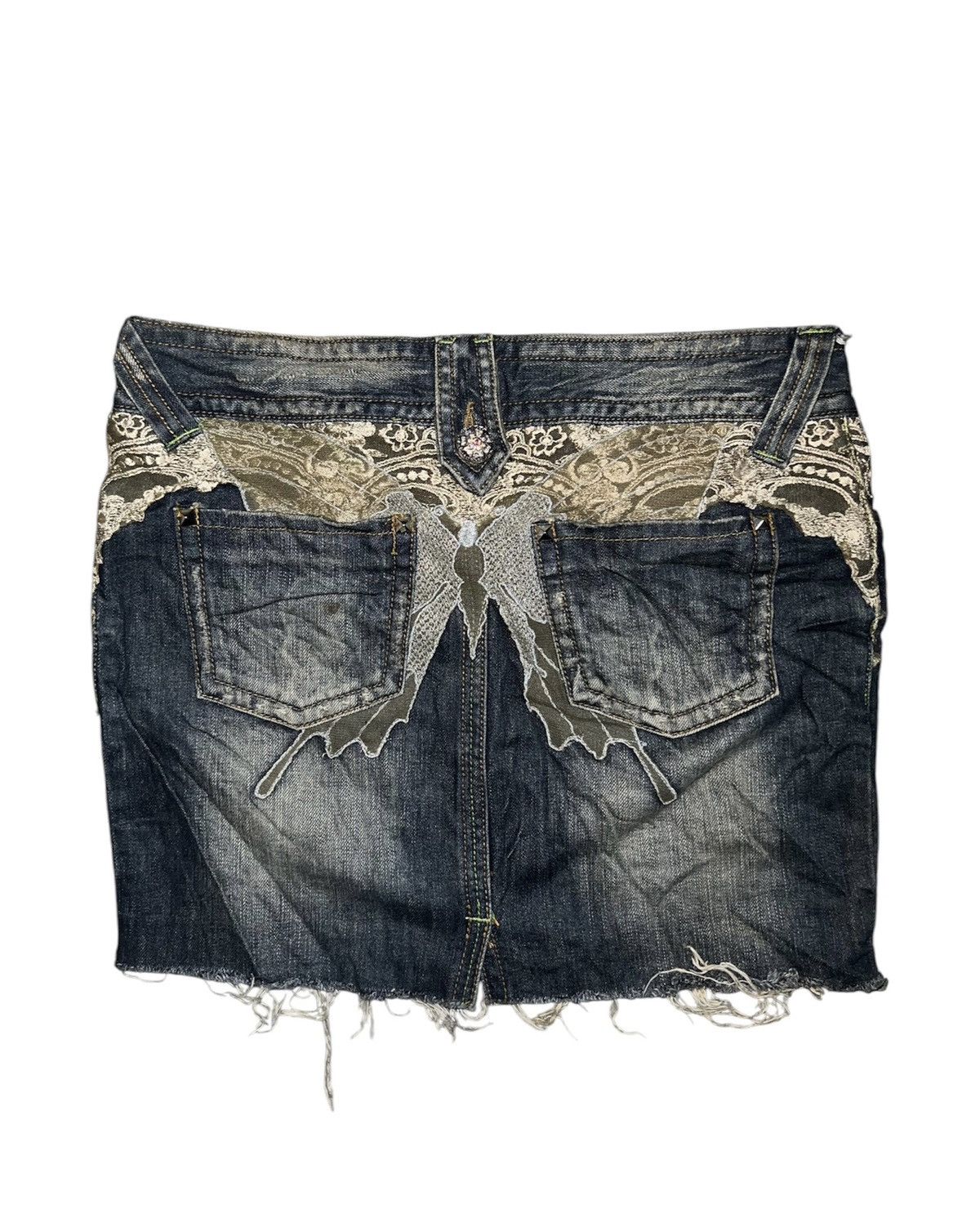 Blumarine Y2K butterfly lace&rhinestone denim skirt🦋 Size 28" / US 6 / IT 42 - 1 Thumbnail
