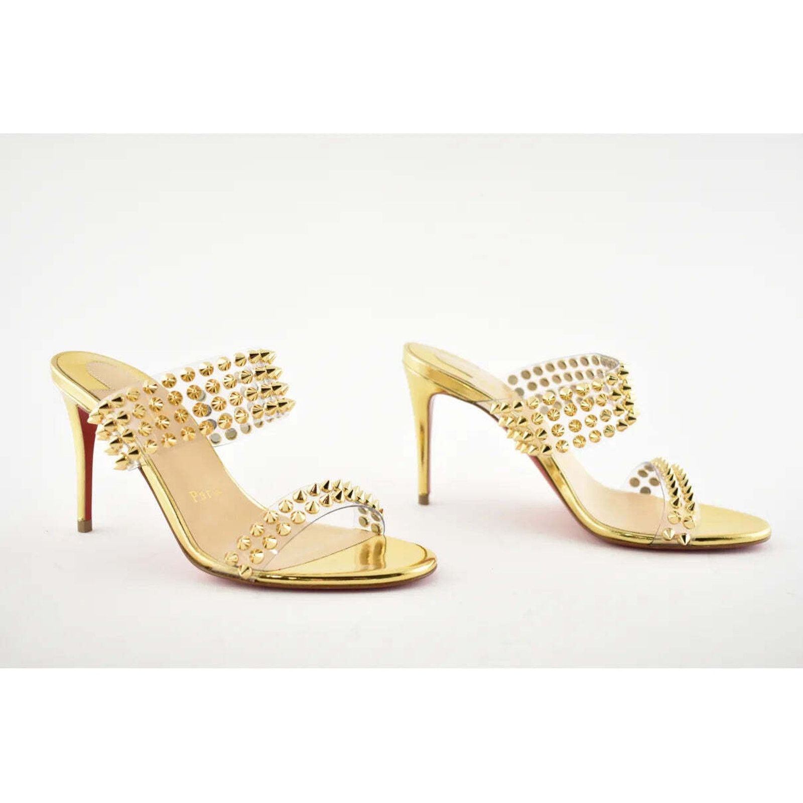 Christian Louboutin Spikes Only 85 Gold PVC Slide Mule Open Sandal Heel Pump 36 Size US 6 / IT 36 - 5 Thumbnail