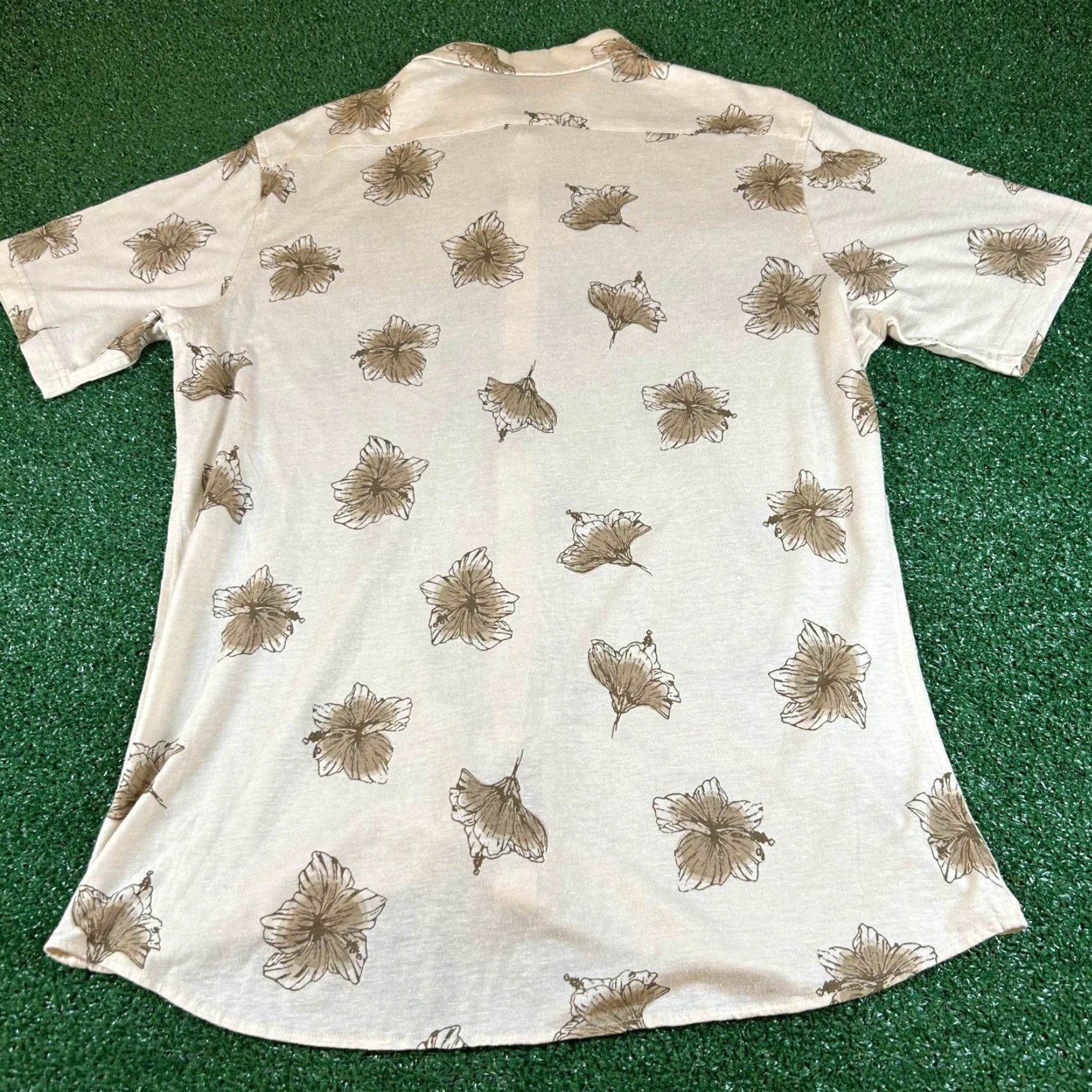 Cremieux Daniel Cremieux Floral Button-Up Shirt Short Sleeve Linen Blend Mens Large NWT Beige Size US L / EU 52-54 / 3 - 6 Thumbnail