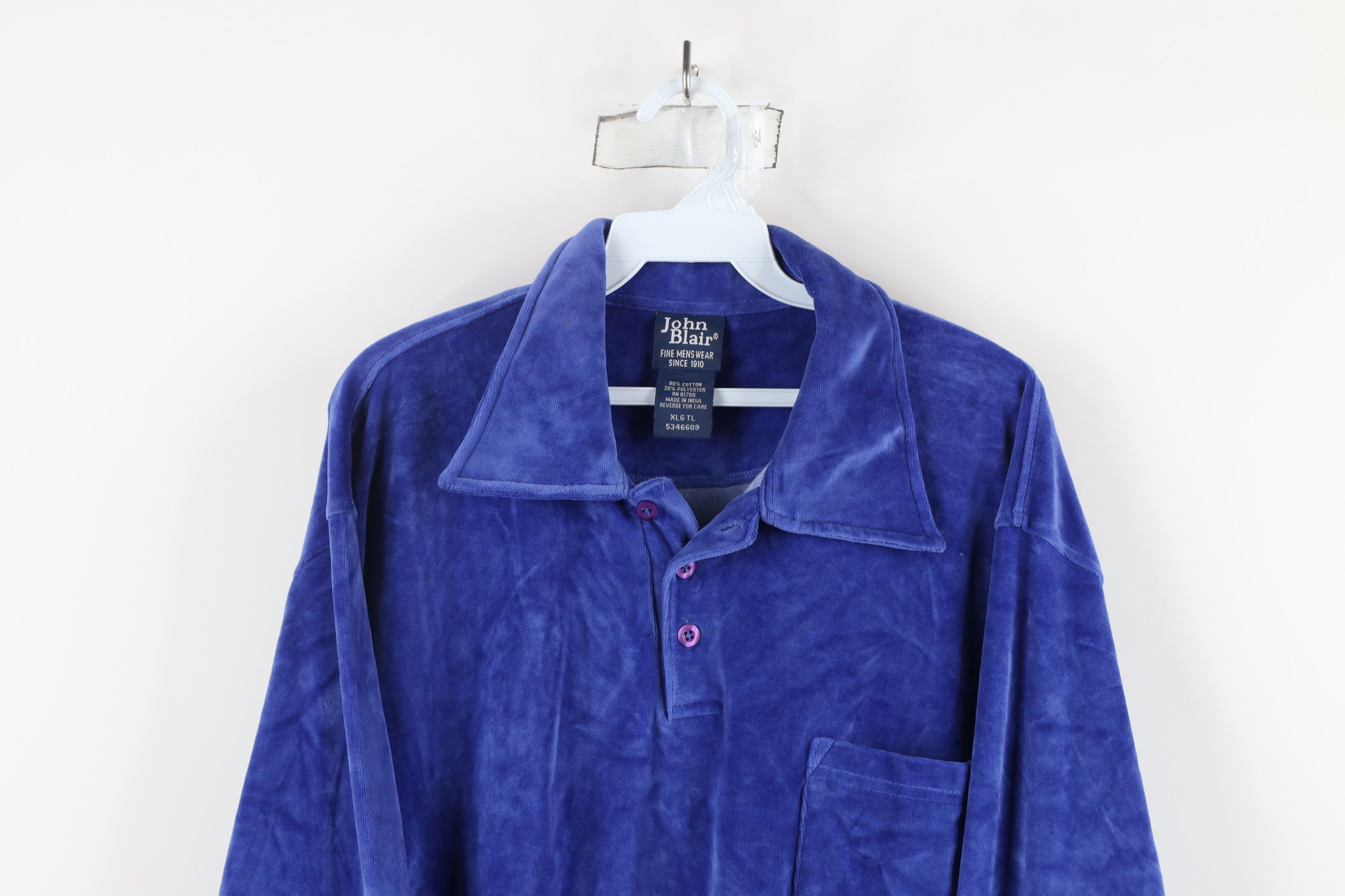 Vintage Vintage 90s Streetwear Velour Collared Pullover Sweater Size US XL / EU 56 / 4 - 2 Thumbnail