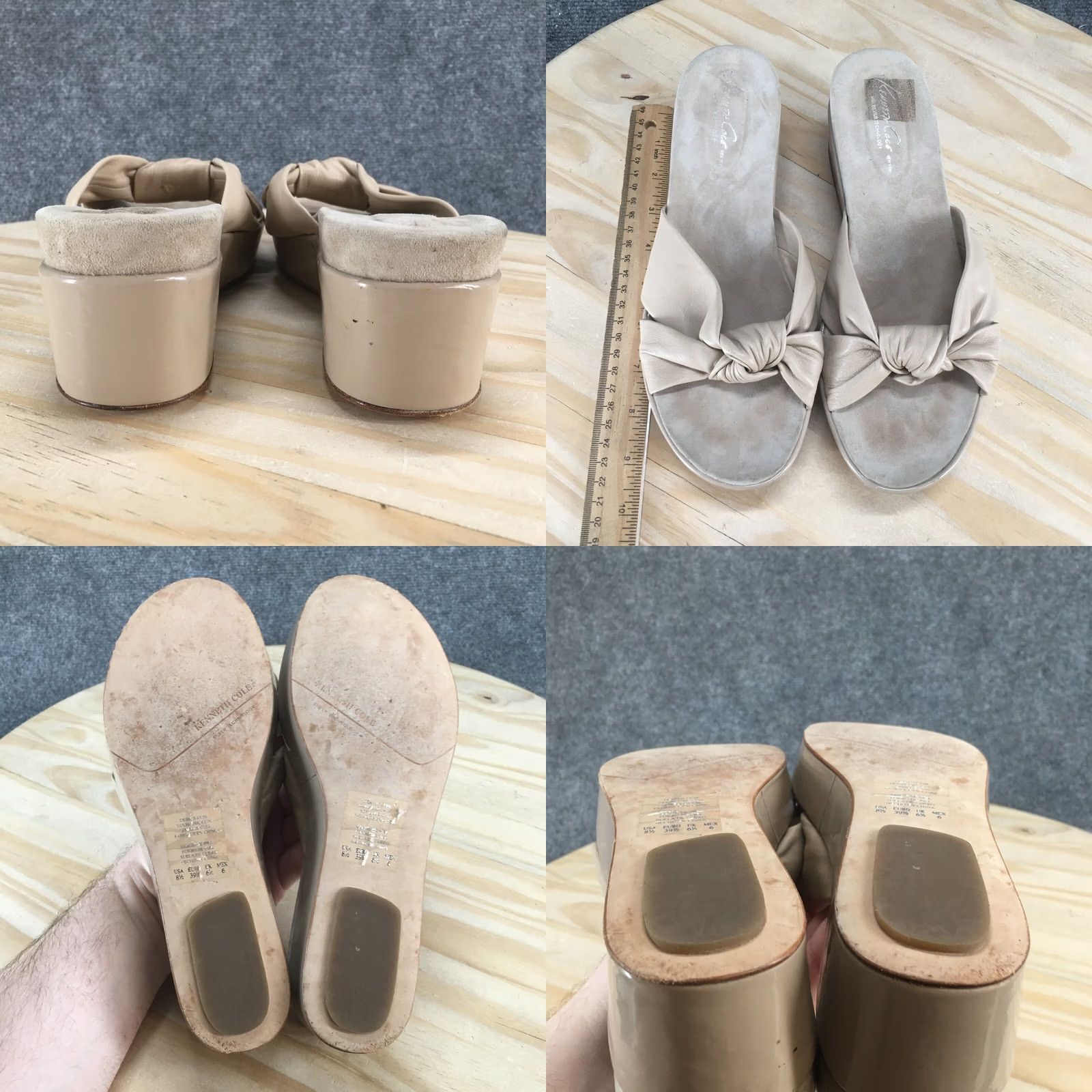 Kenneth Cole Kenneth Cole Sandals Womens 8.5 M Sacred Slide Beige Leather Casual Wedge Heels Size US 9 / IT 39 - 8 Thumbnail