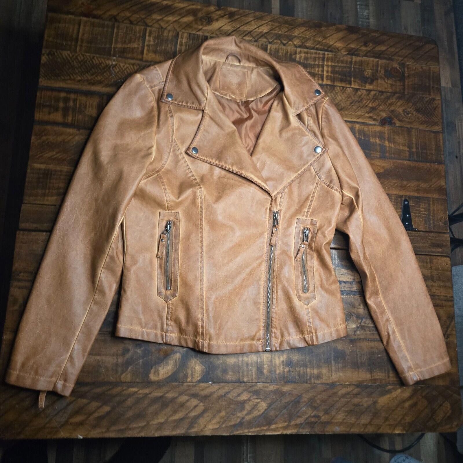 Designer MAX STUDIO Womens Large Tan Cognac Faux Leather Jacket C2 Size L / US 10 / IT 46 - 4 Thumbnail