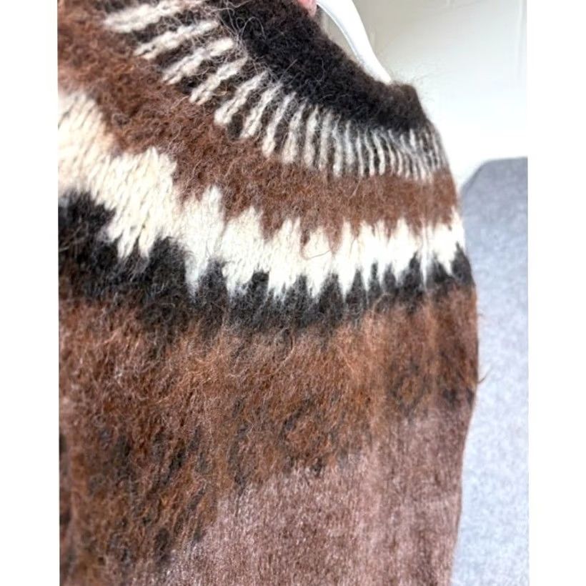 Vintage VINTAGE Lopapeysa Wool Mock Mohair Sweater Mens S Brown Nordic Fair Isle Pullover Regular Size XS? Size US S / EU 44-46 / 1 - 4 Thumbnail