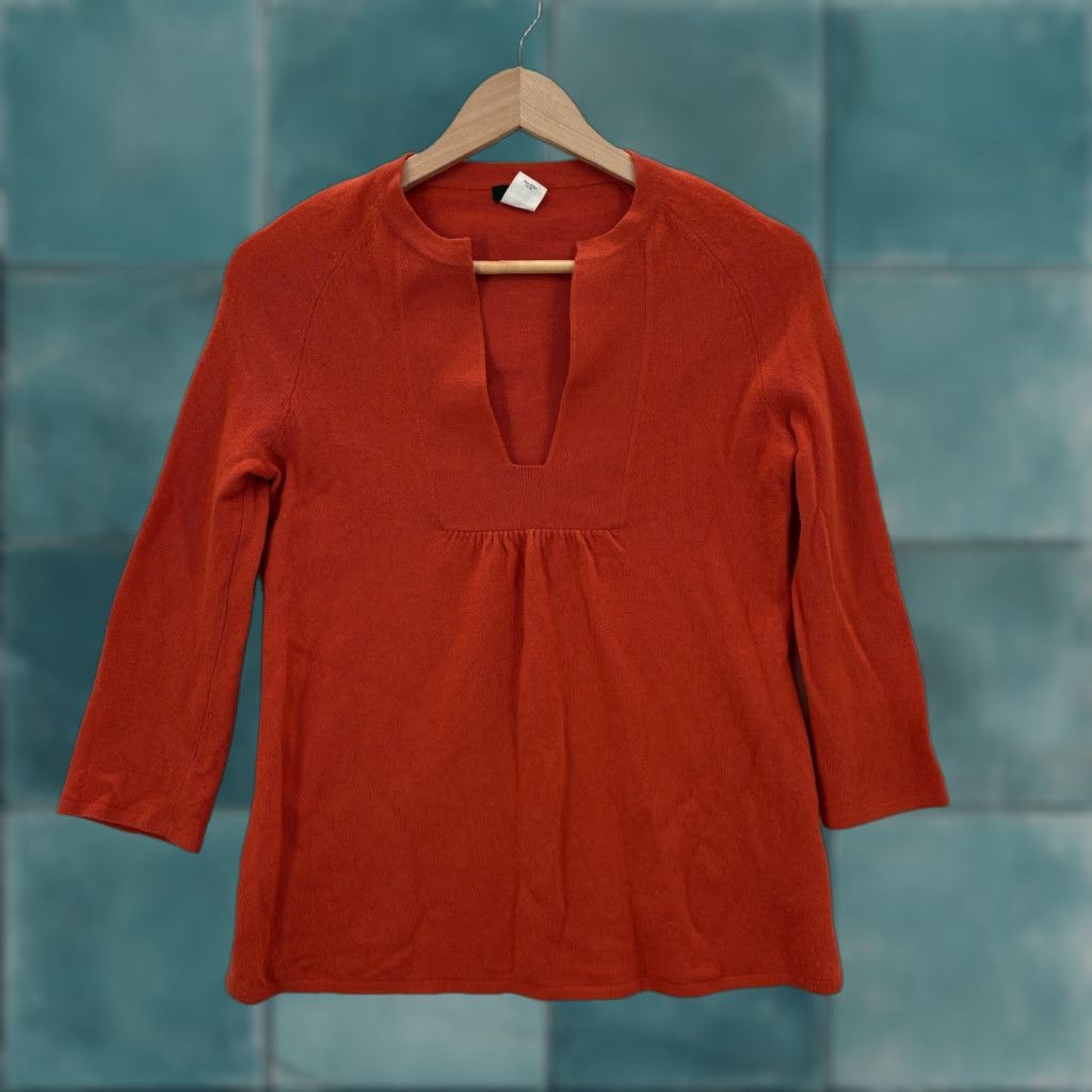 J.Crew J.CREW Sweater Tunic Womens XS Orange Wool Nylon Cashmere Square Neck 3/4 Sleeve Size XS / US 0-2 / IT 36-38 - 1 Thumbnail