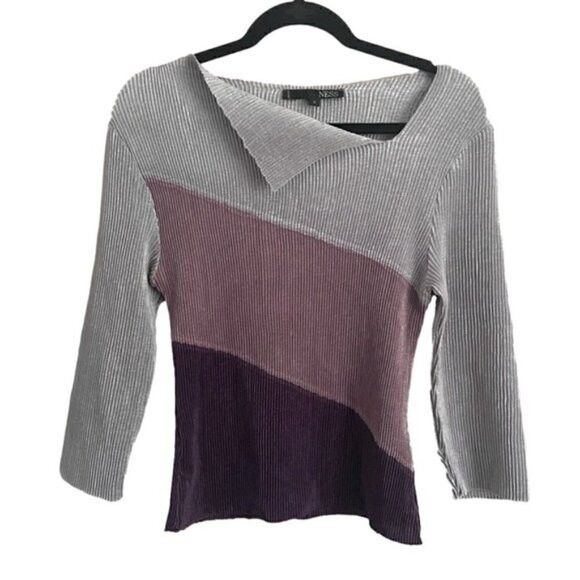 Other Purple Gray Pleated Springy Stretchy Long Sleeve Top - S Size S / US 4 / IT 40 - 8 Thumbnail