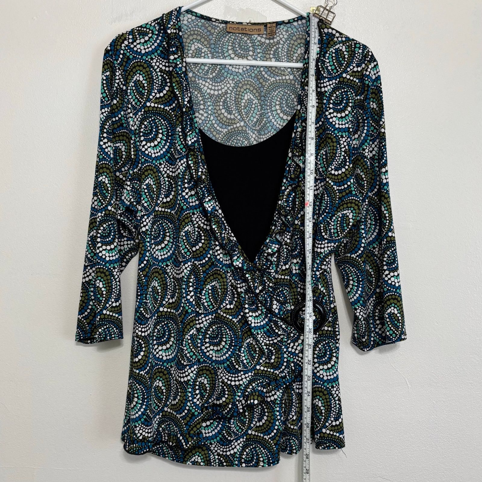 Other Notations XL Multicolor Boho Dot Swirl Faux Wrap Blouse Size XL / US 12-14 / IT 48-50 - 3 Thumbnail