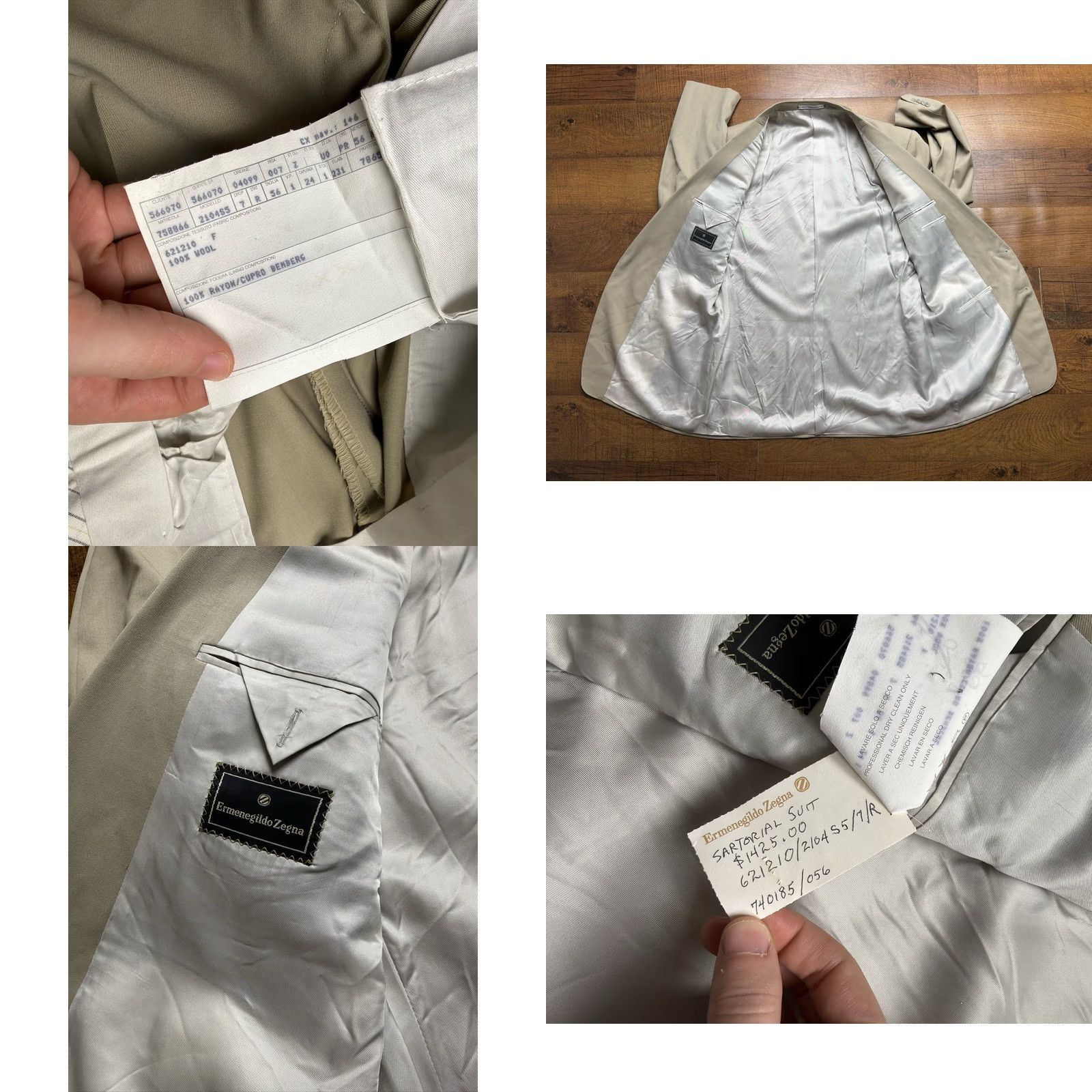 Ermenegildo Zegna Ermenegildo Zegna Suit Mens 46 Beige SARTORIAL 2pc Wool Men 46R 37X27 Switzerland Size 46R - 8 Thumbnail