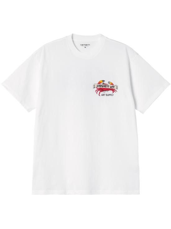 Tシャツ・カットソー CARHARTT WIP Men T-shirt White I034643 02XX Carhartt WIP Logo T-Shirt in White | SVD USA