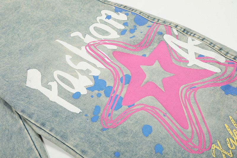 Vintage American graffiti print loose casual curved jeans for men Size US 32 / EU 48 - 6 Thumbnail