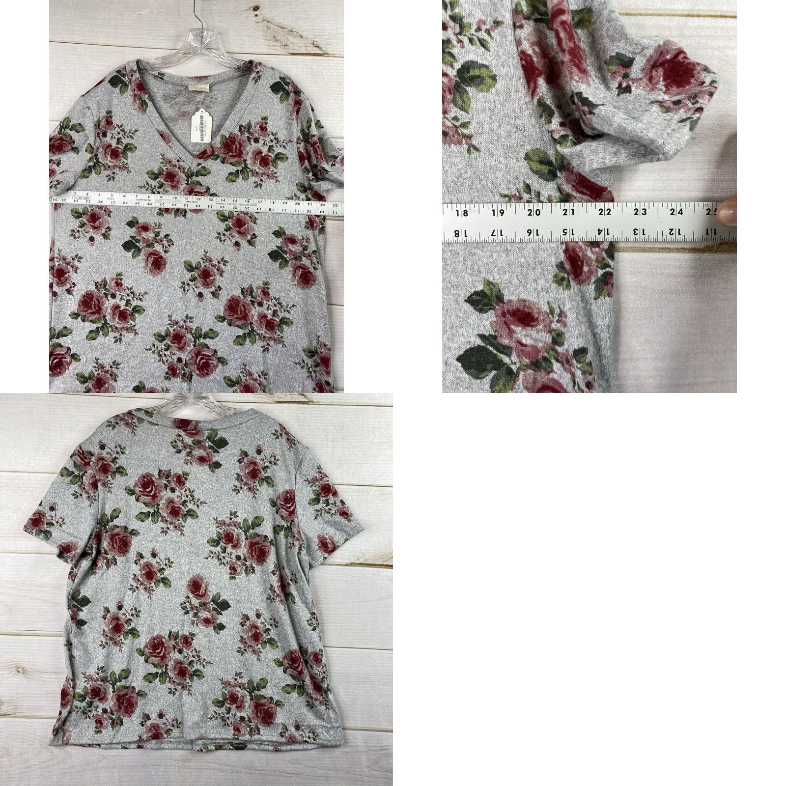 Vintage VINTAGE Line Up 143 Story Top & Jogger Womens S/M Gray Floral Knit Short Sleeve Outfit Size S / US 4 / IT 40 - 9 Thumbnail