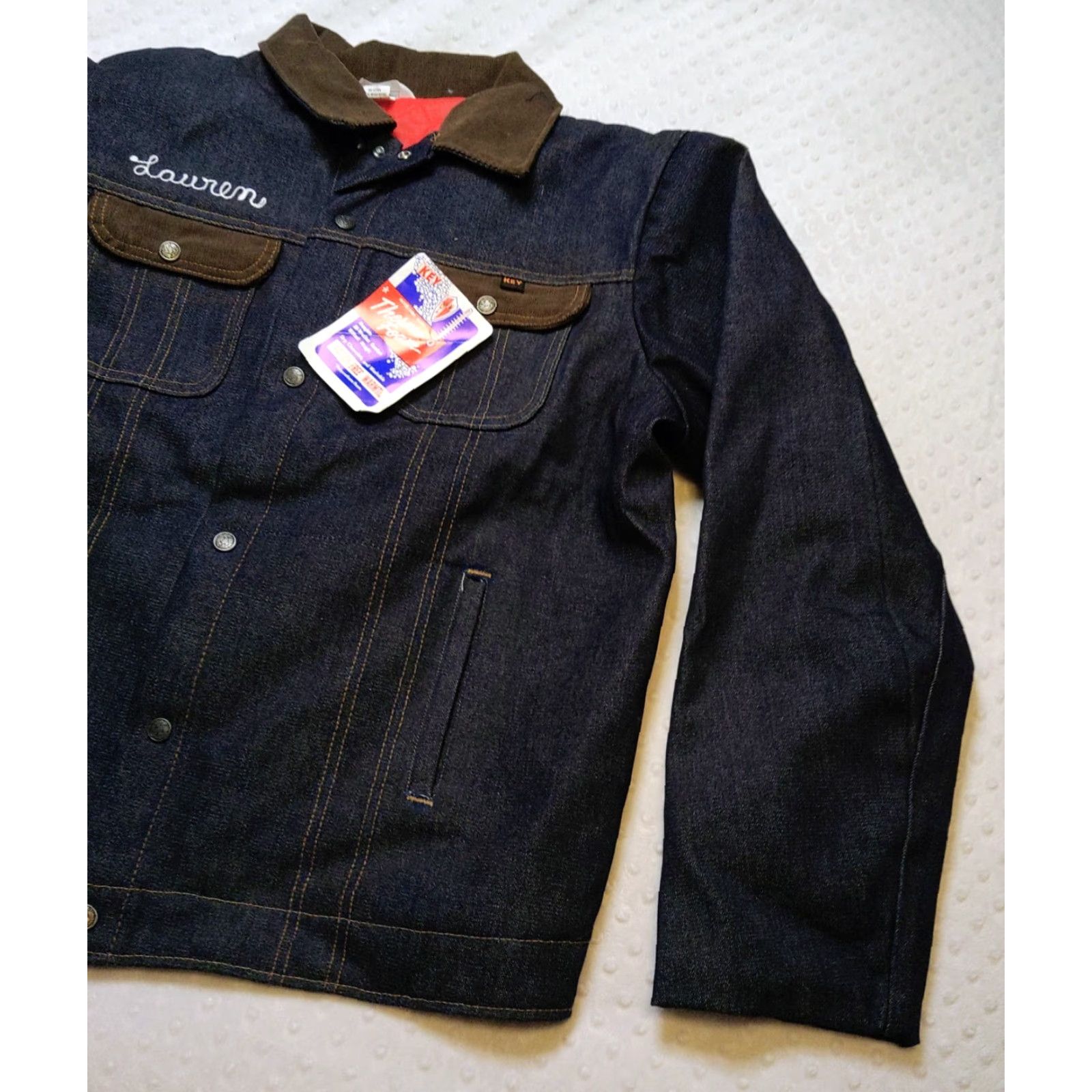 Imperial VINTAGE Key Imperial Jacket Denim Trucker 46L XL Blue Red Quilt Lined Work Wear 1970s Mens Size US 36 / EU 52 - 2 Thumbnail