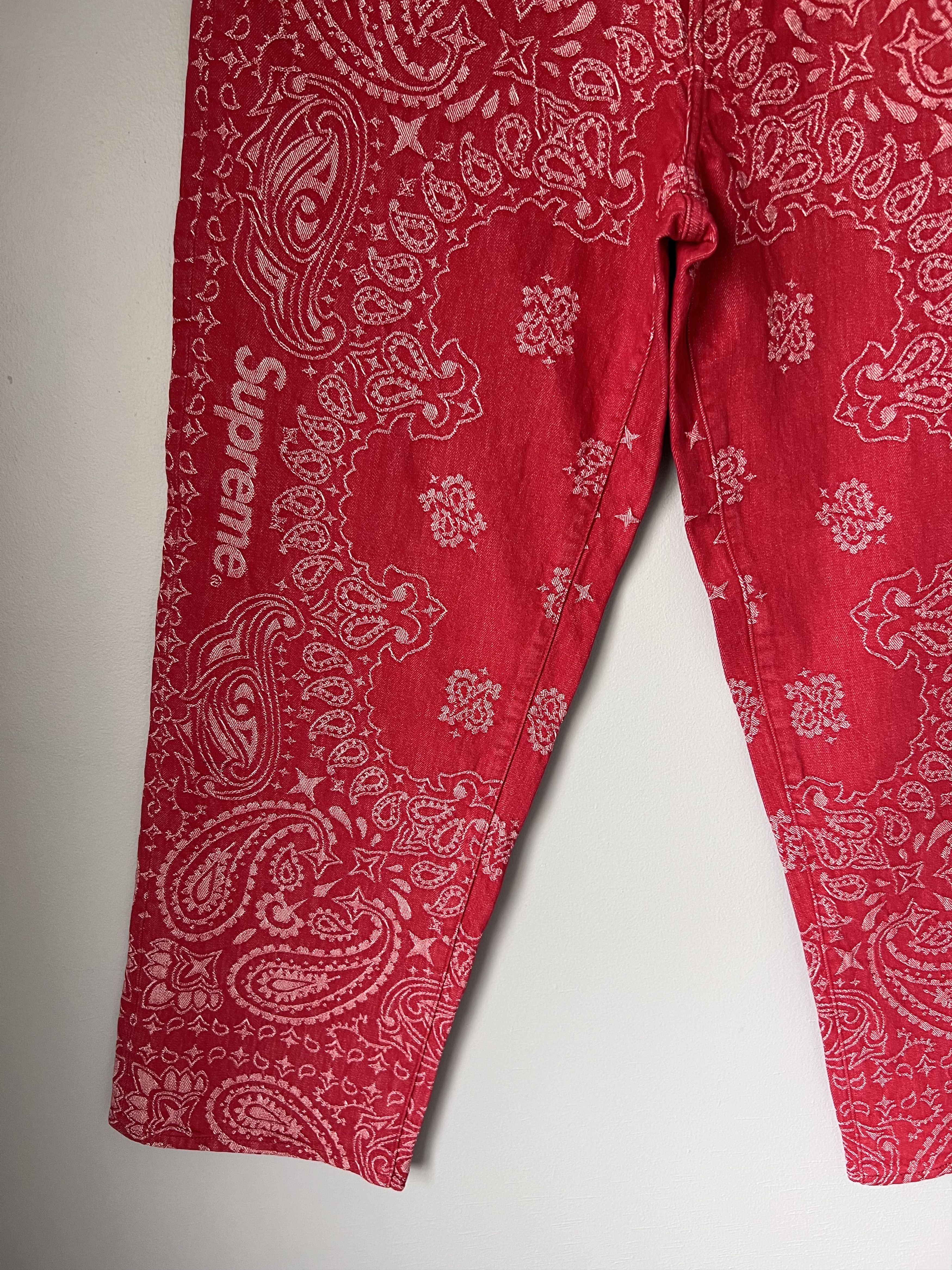 Supreme Paisley Jacquard Baggy Jeans in Red