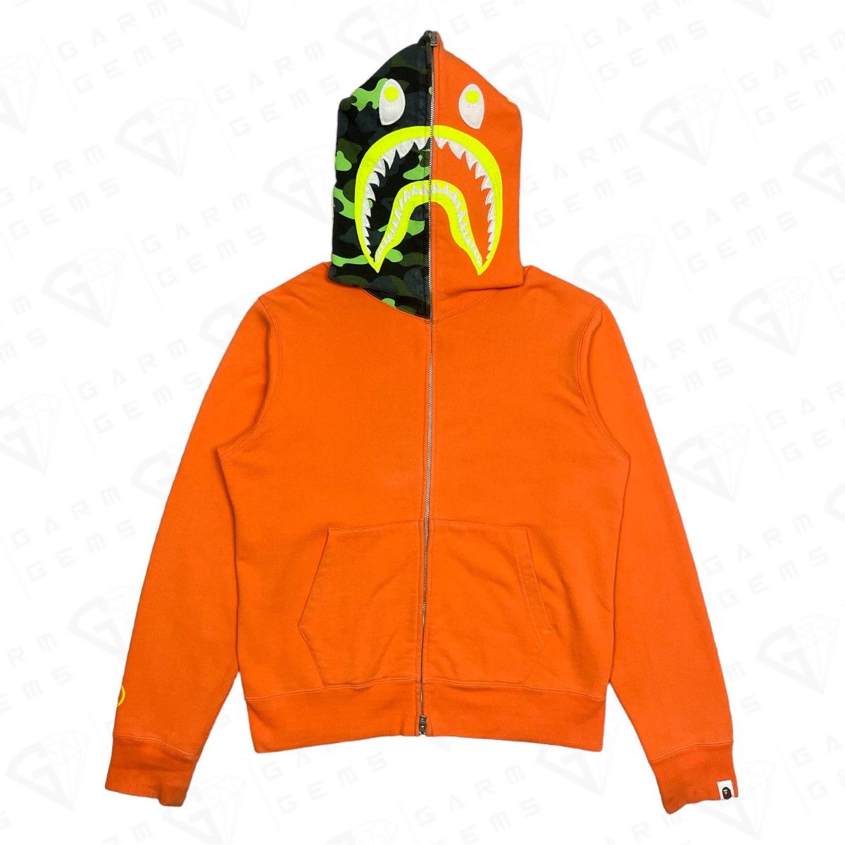 image of Bape 1St Camo Shark Full Zip Hoodie in Orange, Men's (Size Medium)