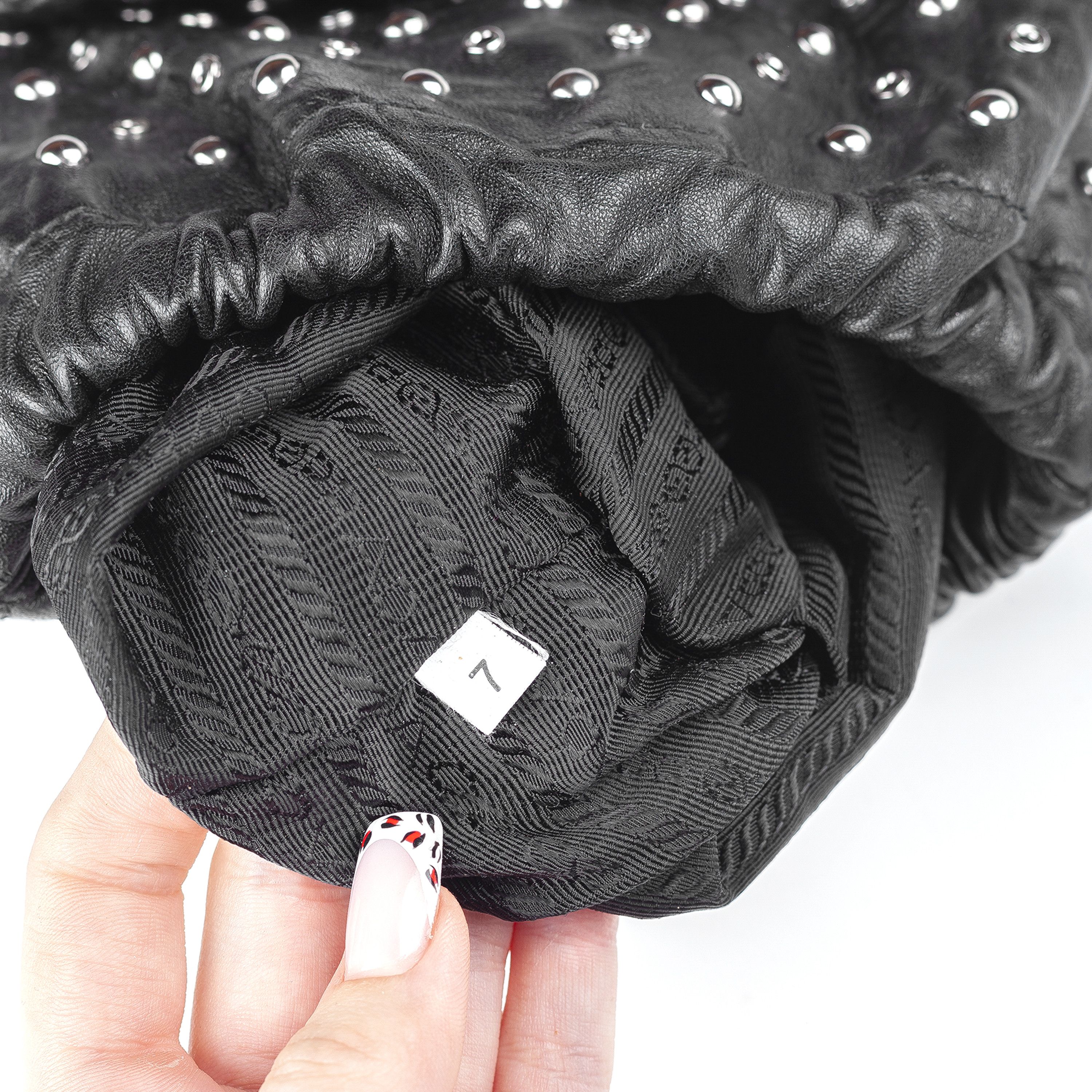 Prada Prada Black Studded Drawstring Pochette Vintage Bag Size ONE SIZE - 6 Thumbnail