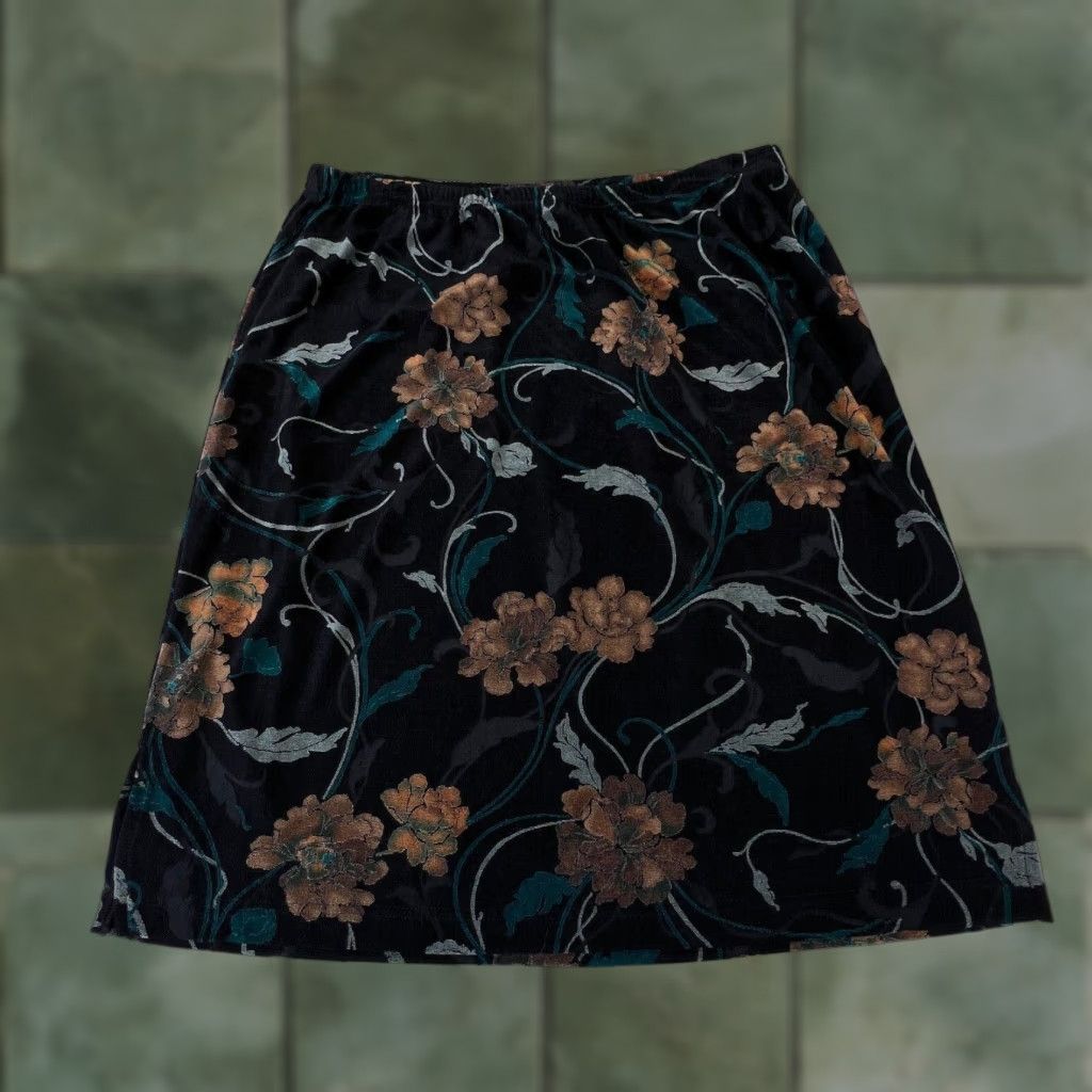 Vintage Francesca Rose Women Skirt XL Black Floral Knit Pencil Straight Elastic Waist Nw Size 40" / US 18 - 1 Thumbnail