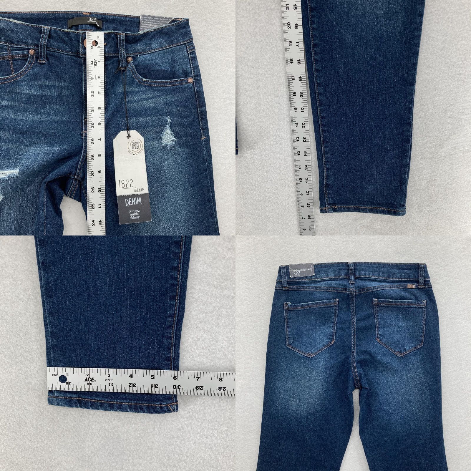 Vintage 1822 Denim Jeans Womens 8 Blue Relaxed Ankle Skinny Distressed Stretch Grunge Size 30" / US 8 / IT 44 - 8 Thumbnail