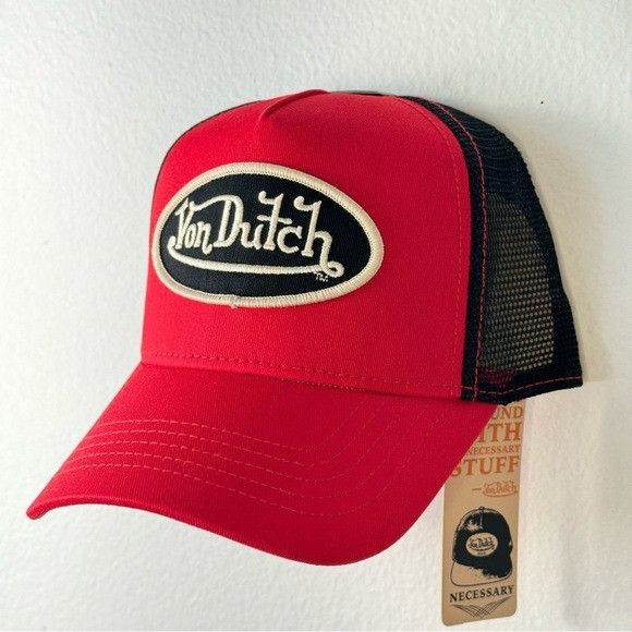 Designer × Von Dutch NWT VON DUTCH RED, OFF-WHITE & BLACK TRUCKER HAT Size ONE SIZE - 4 Thumbnail