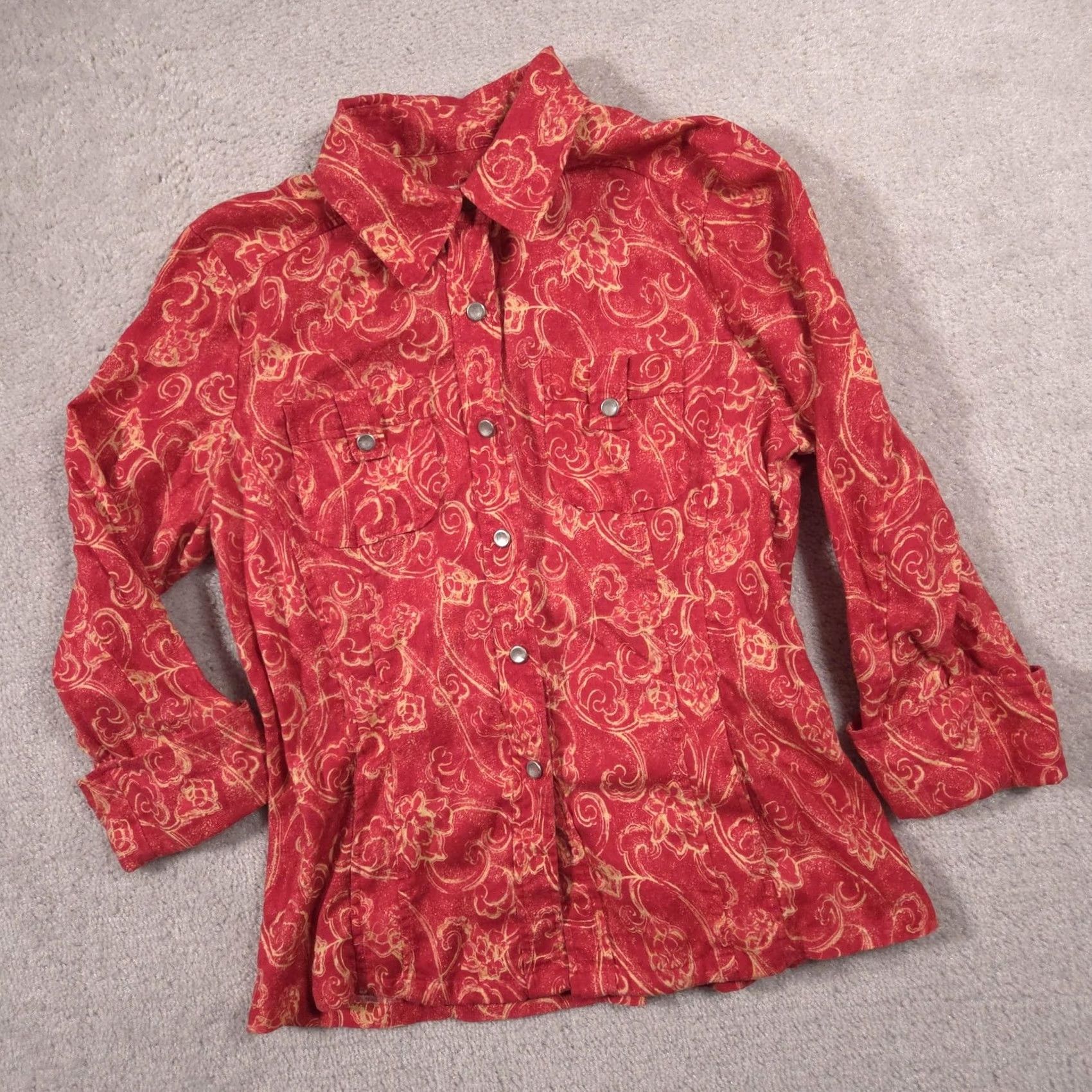 Vintage Christopher & Banks Jacket Womens M Red Linen Floral Snap Front Casual Size M / US 6-8 / IT 42-44 - 2 Thumbnail
