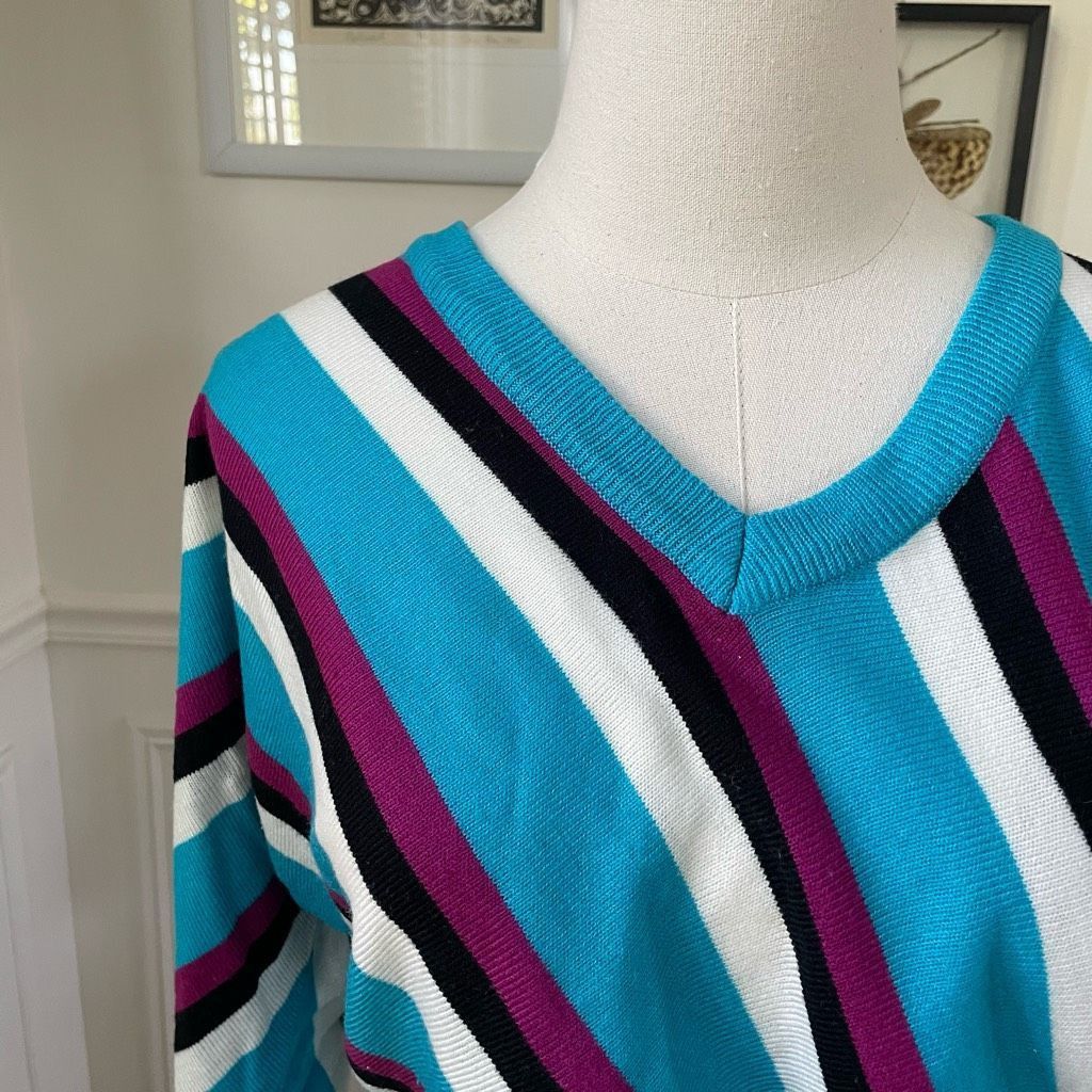 Vintage Vintage 80s Top Priority Teal Purple Dolman Sweater M Size M / US 6-8 / IT 42-44 - 2 Thumbnail