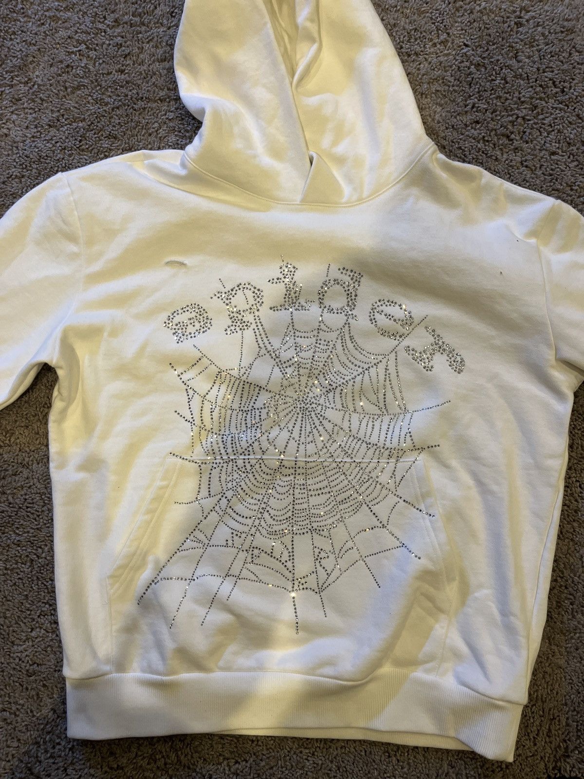 image of Designer Sp5Der Hoodie Size Small in White, Men's