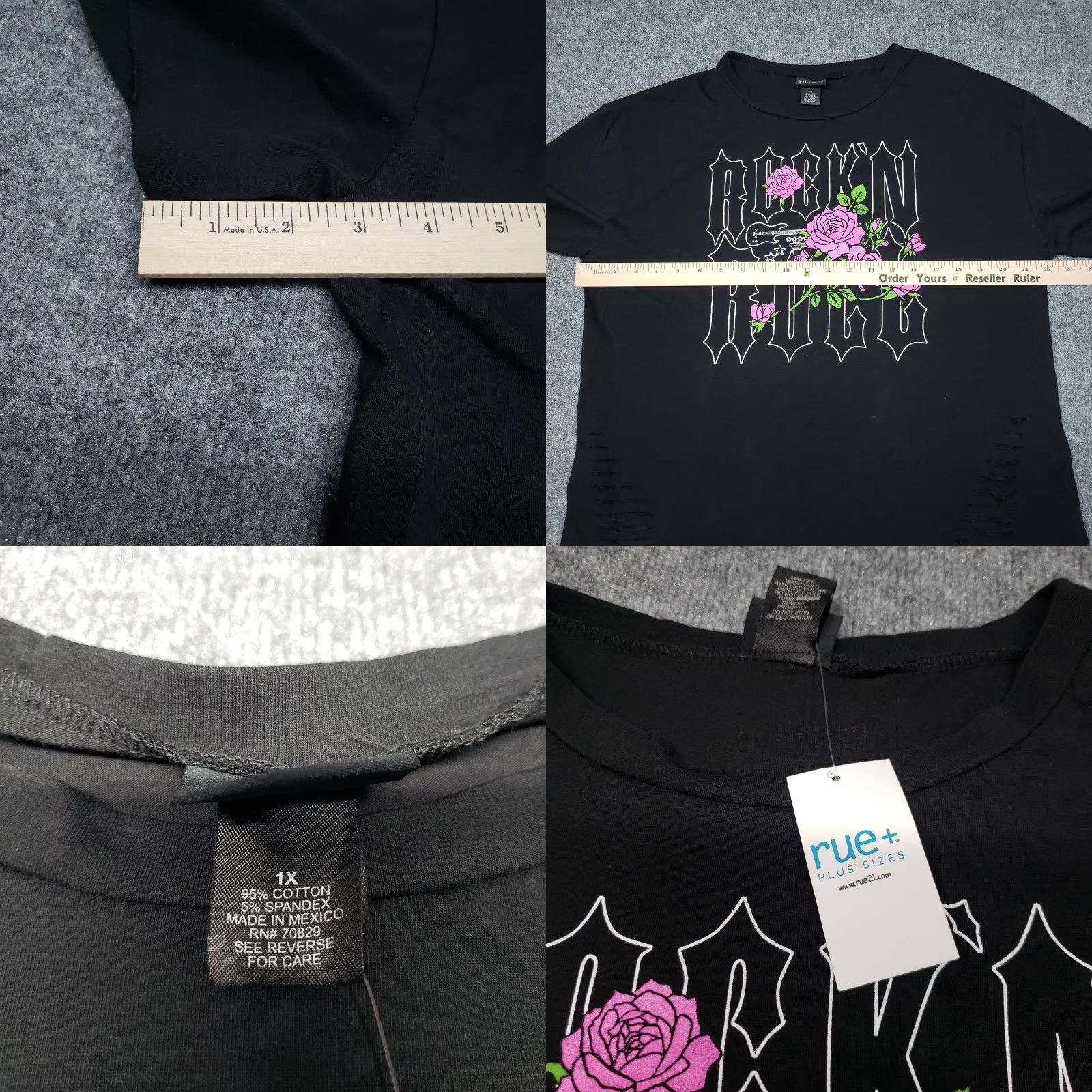 Vintage VINTAGE is not applicable; Rue21 Shirt Womens Plus 1X Black Rock N Roll Floral Graphic Side Slits T-Shirt 1X Black Womens Rock N Roll Floral Slits New Size XL / US 12-14 / IT 48-50 - 8 Thumbnail