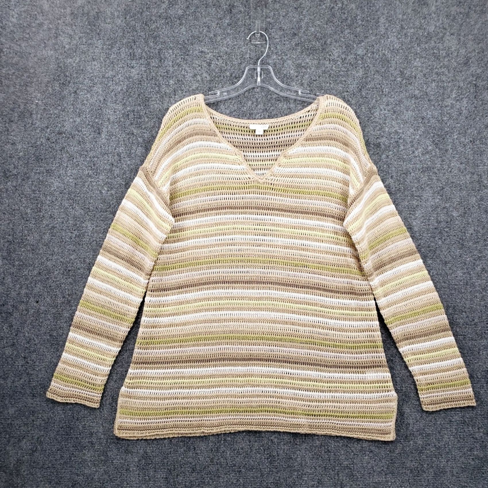 J. Jill J. Jill Sweater Womens M Medium Beige Yellow Tunic Striped Long Sleeve Open Knit Size M / US 6-8 / IT 42-44 - 2 Thumbnail