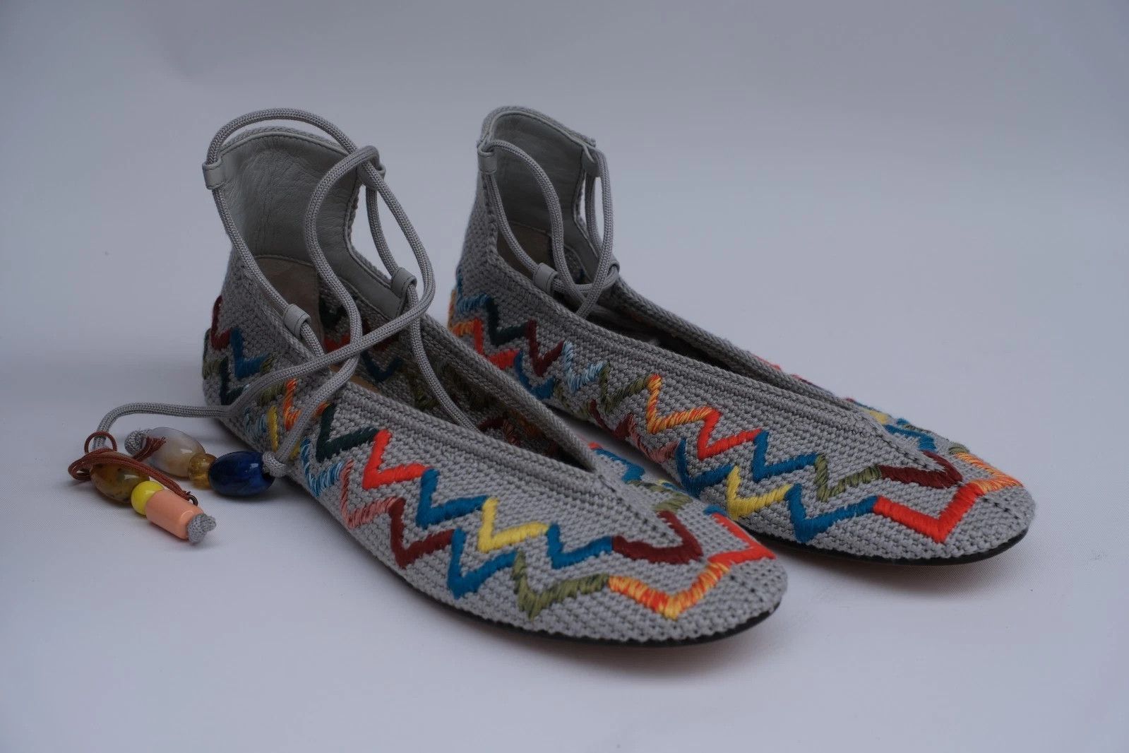 Loro Piana Loro Piana Embroidered Cloth Lace-Up Flats UK7 / US10 / EU40 Size US 10 / IT 40 - 1 Thumbnail