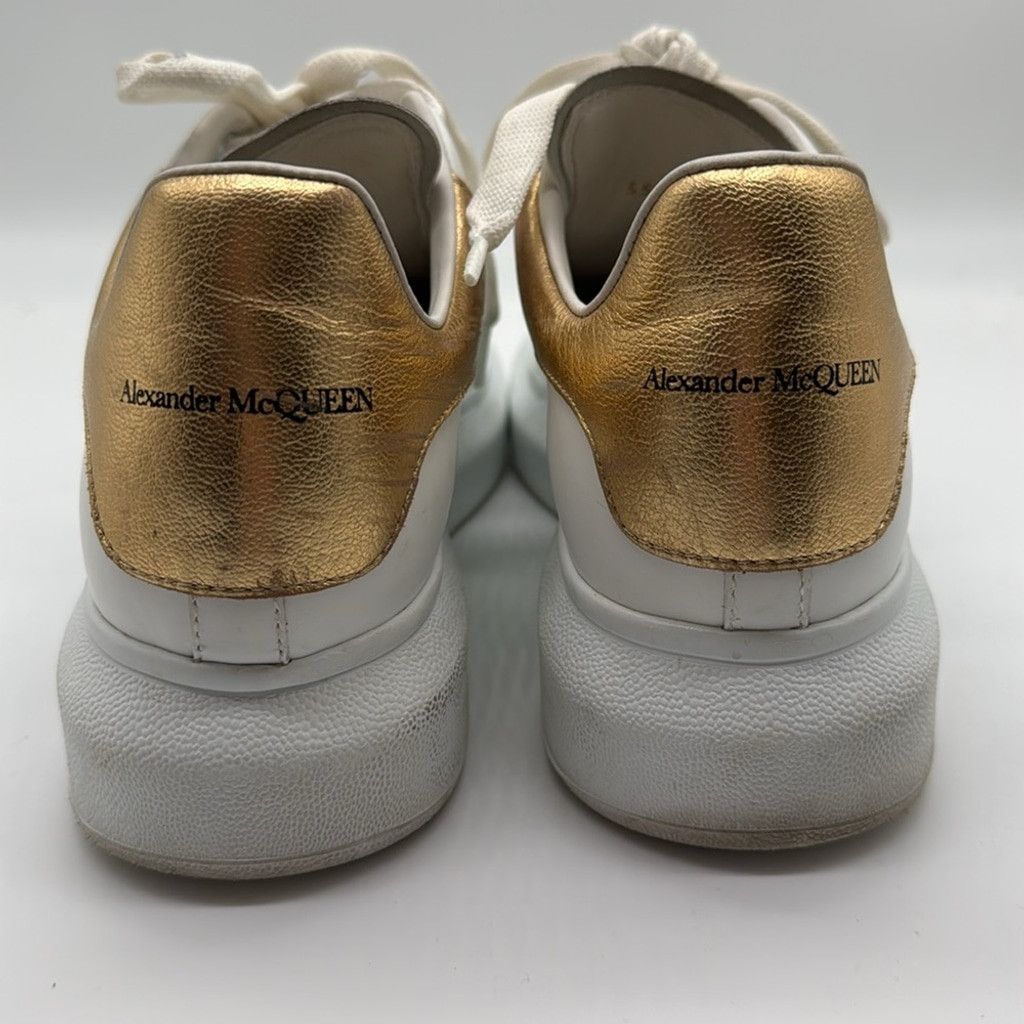 Alexander McQueen Alexander McQueen Metallic Gold & White Lace Up Sneakers 39 Size US 9 / IT 39 - 4 Thumbnail