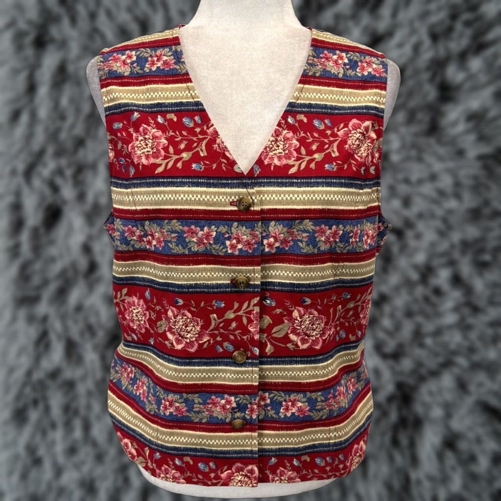 Talbots VINTAGE Talbots Floral Cotton Vest Medium Women's 90s Red Size M / US 6-8 / IT 42-44 - 1 Thumbnail