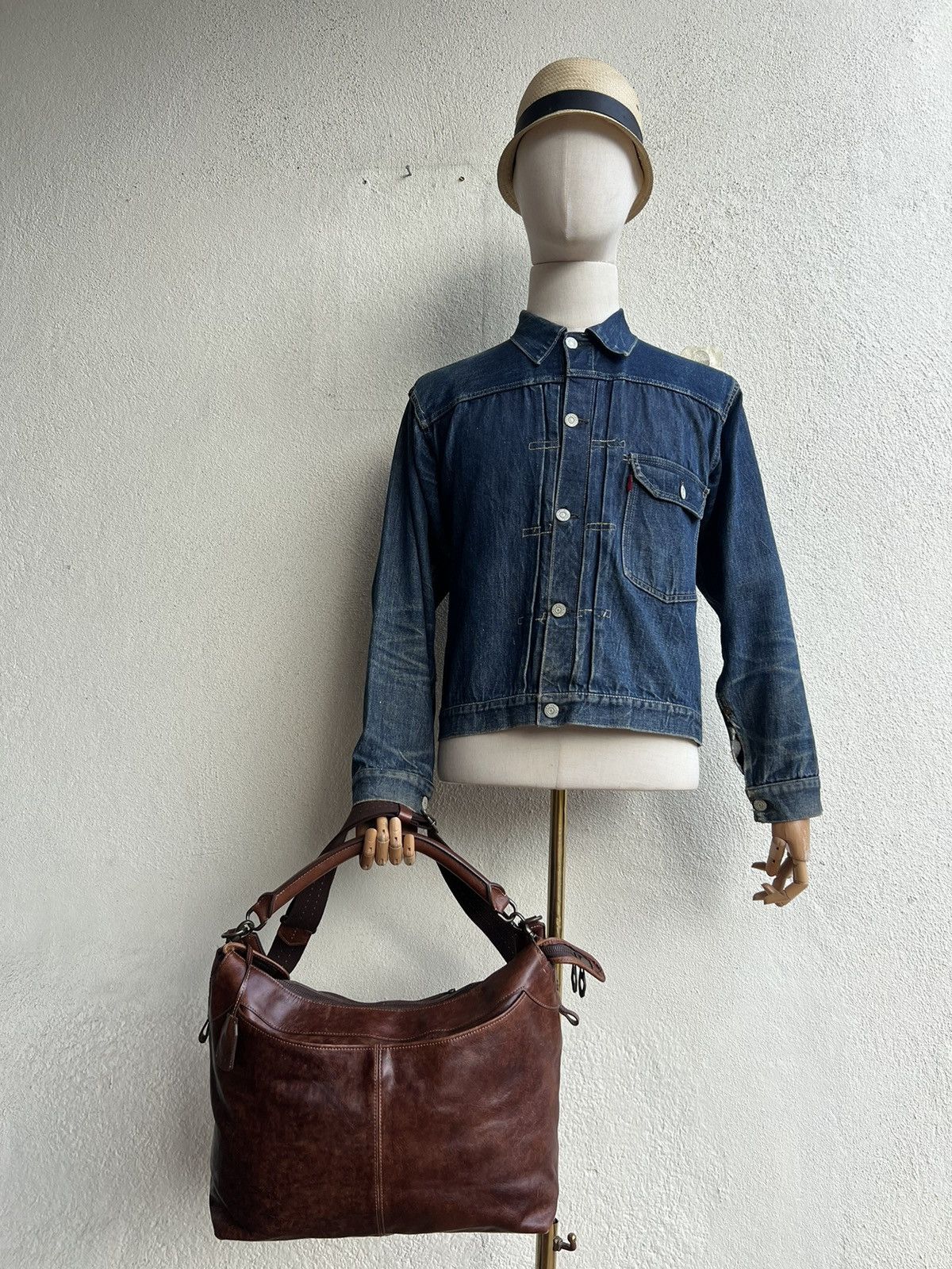 Vintage Aniary Japan Distress Patina Leather 2 Way Bag
