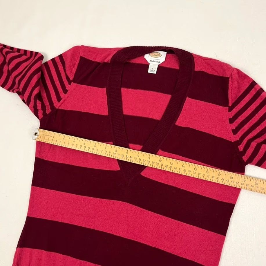 Talbots Talbots Sweater Womens Large Red Striped Merino Wool V-Neck Pullover Academia Size L / US 10 / IT 46 - 4 Thumbnail