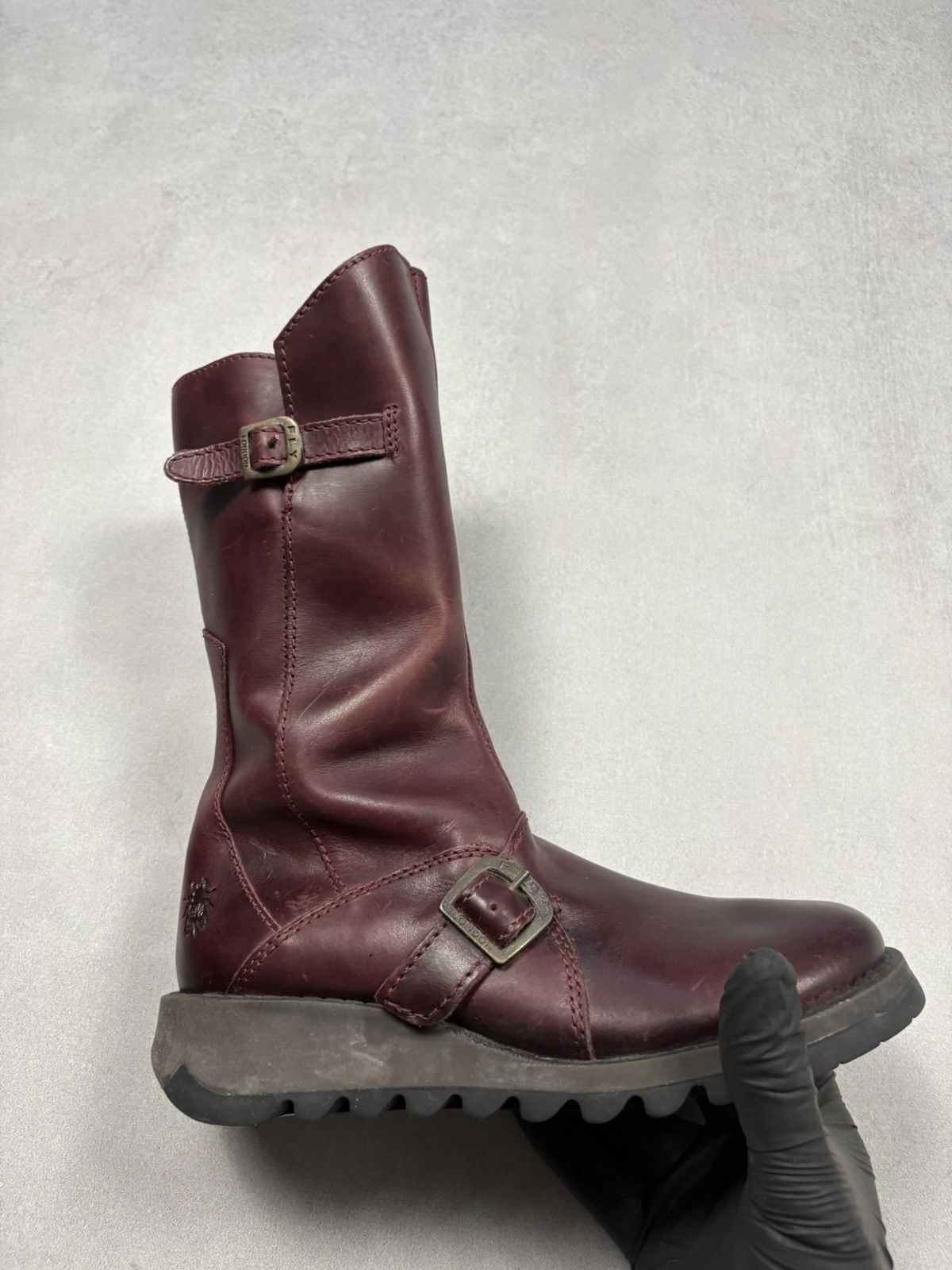 Fly London Fly London Mes II Leather Buckle Boots Burgundy Mid Calf 37 Size US 7 / IT 37 - 5 Thumbnail