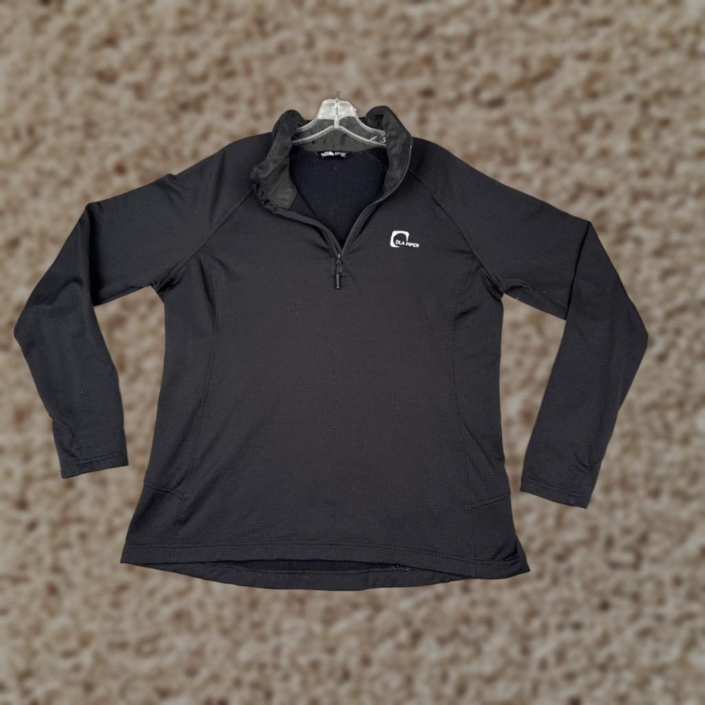 The North Face Pullover Womens XL Black 1/4 Zip Fleece Grid DLA Piper Logo Activewear
